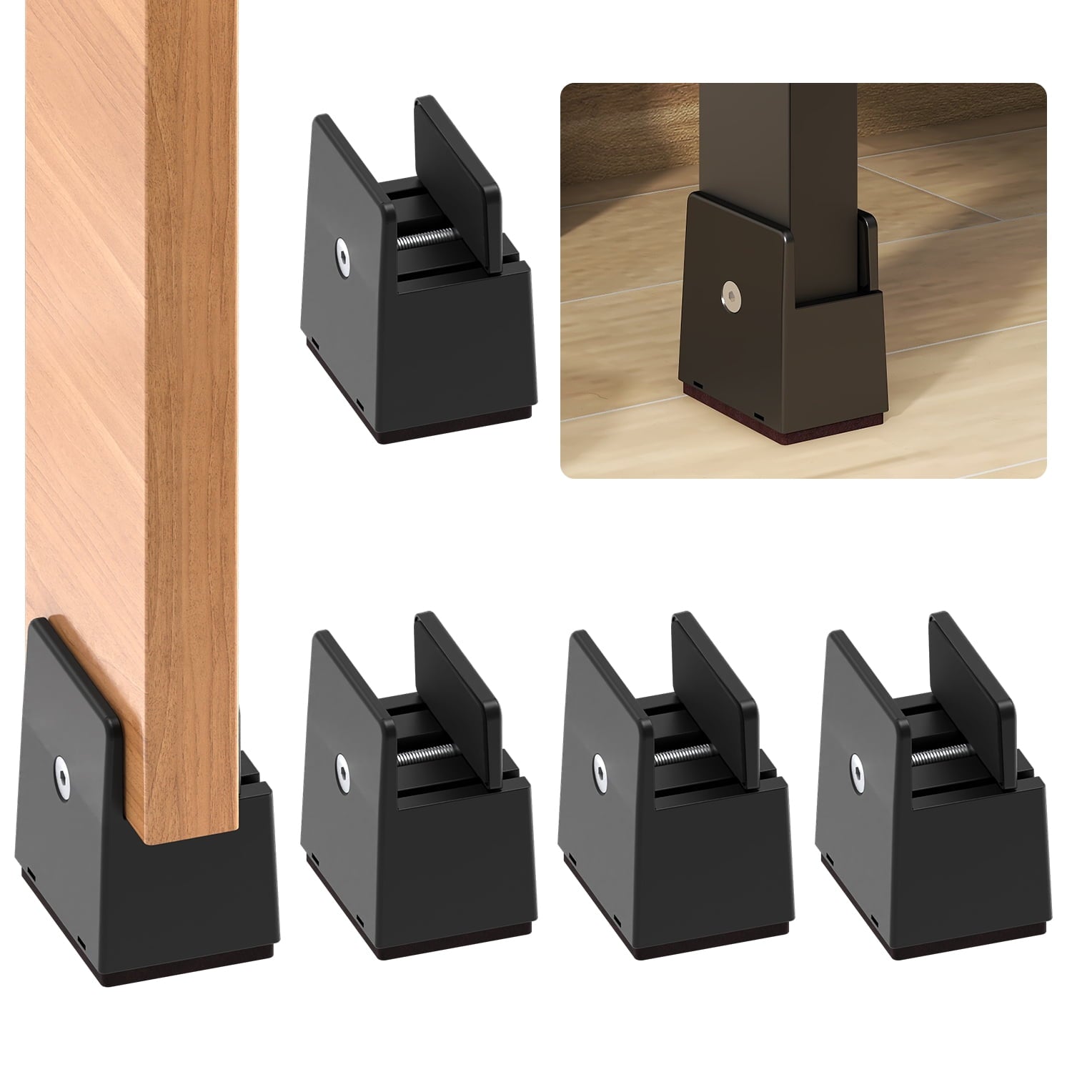 Ezprotekt Adjustable Furniture Riser Screw Clamp,Fits Foot Thickness of Bed from 0 to 1.5", Elevation in Heights 2"Bed Risers Heavy Duty (4Pack)