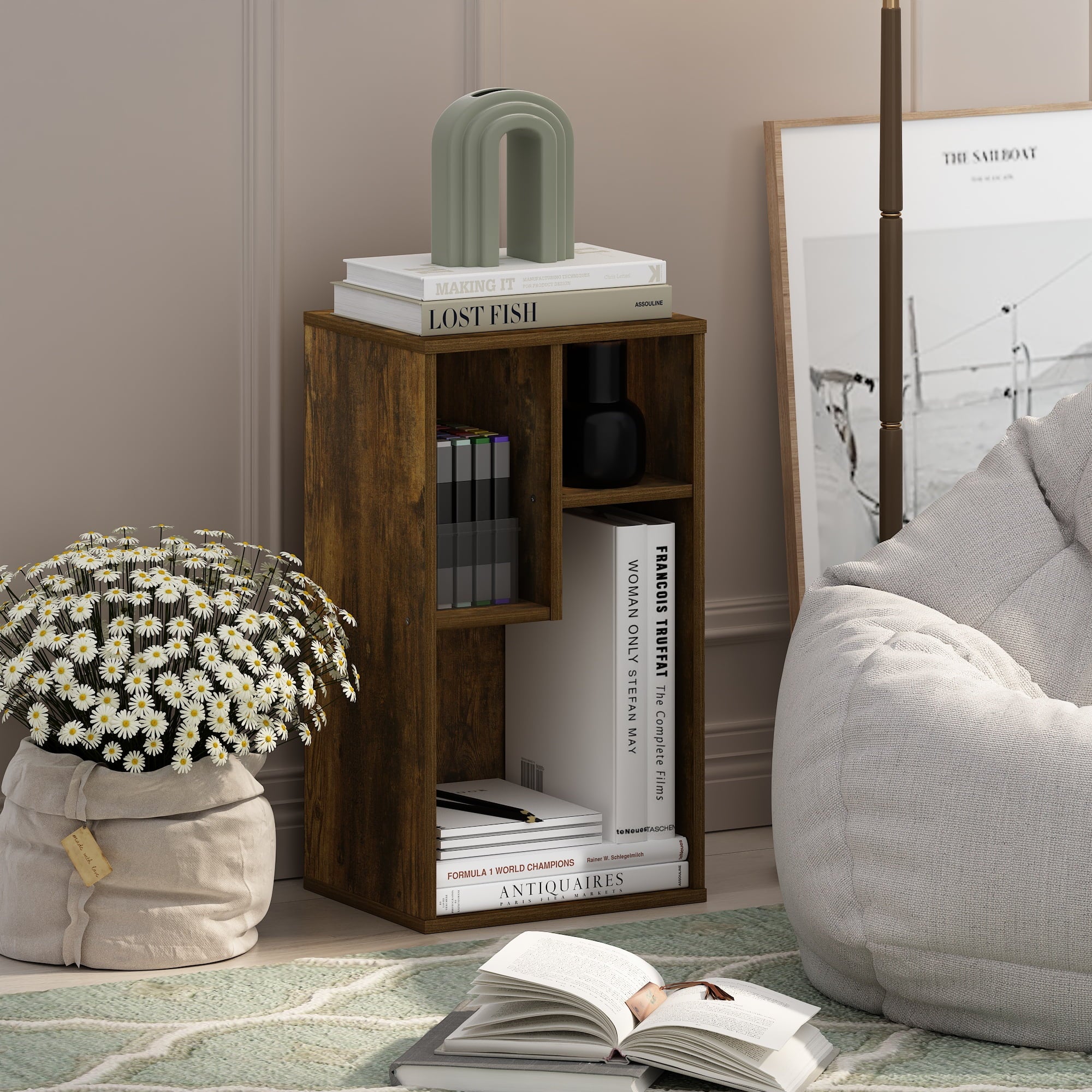 Furinno Daly 3-Cube Irregular Cubes Bookcase, Bookshelf, Storage Organizer, Amber Pine