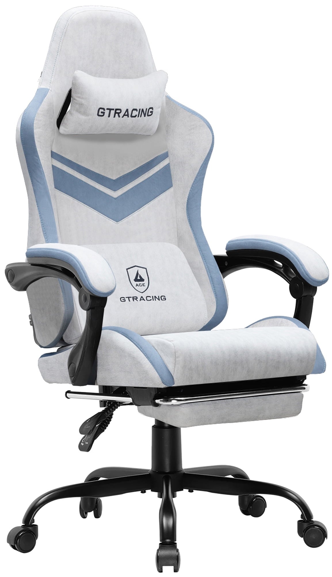 GTRACING GTW-300 Ergonomic Adjustable Height Reclining Fabric Gaming Chair , Gray/Blue