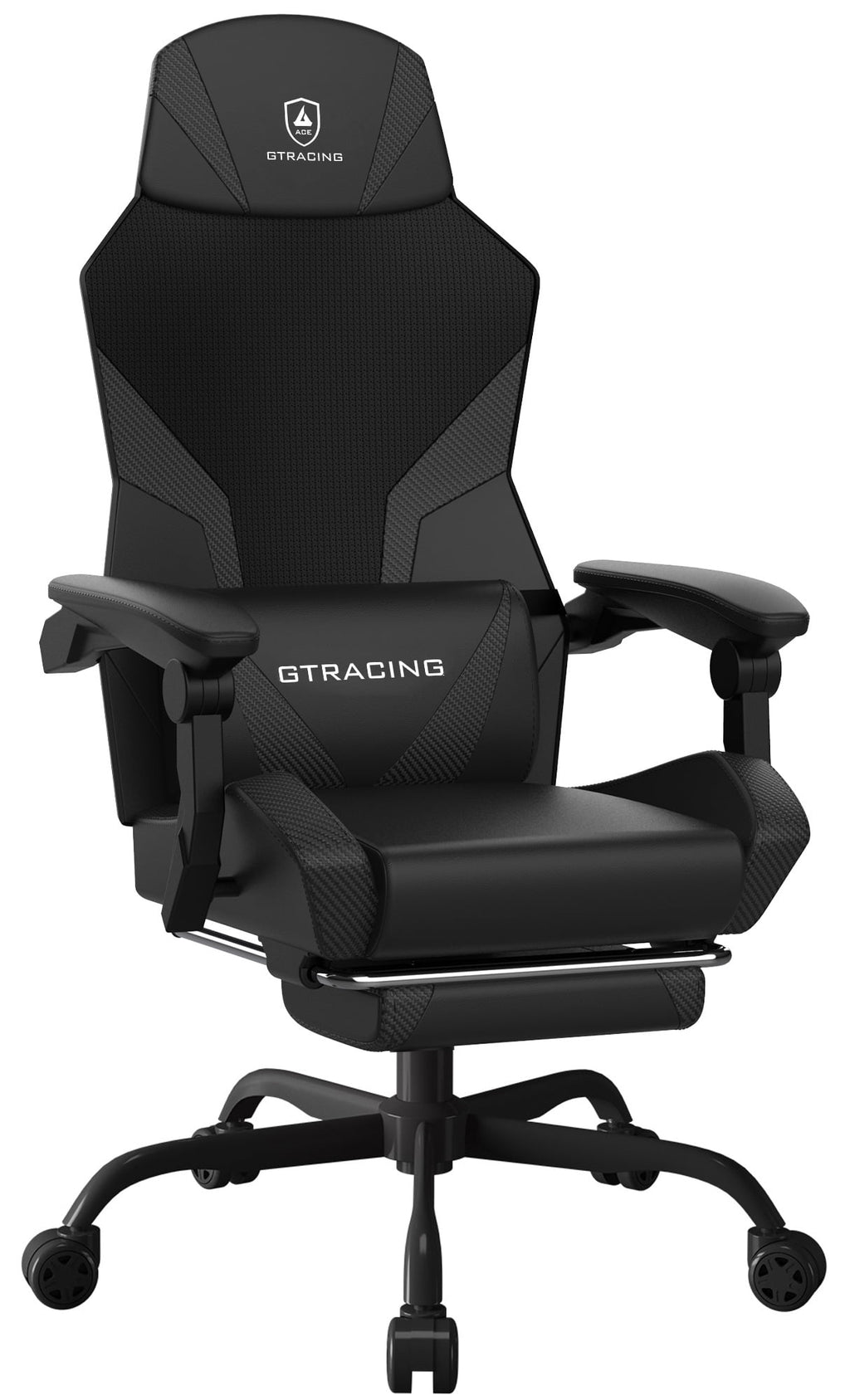 GTRACING LUFT-400 Mesh & Faux Leather Office Gaming Chair with Footrest, Black