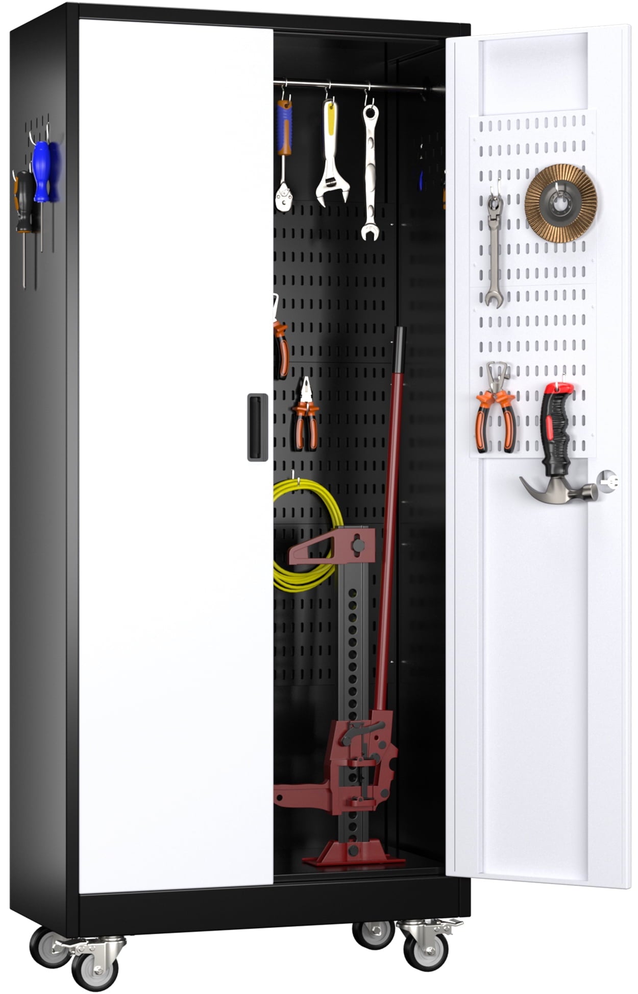 GangMei 71 Inches Tall Metal Garage Storage Cabinets with 5 Adjustable Shelves & Pegboards, Lockable Steel Black Storage Cabinet with Doors for Office, Home, School, Shops, Garage, Assembly required