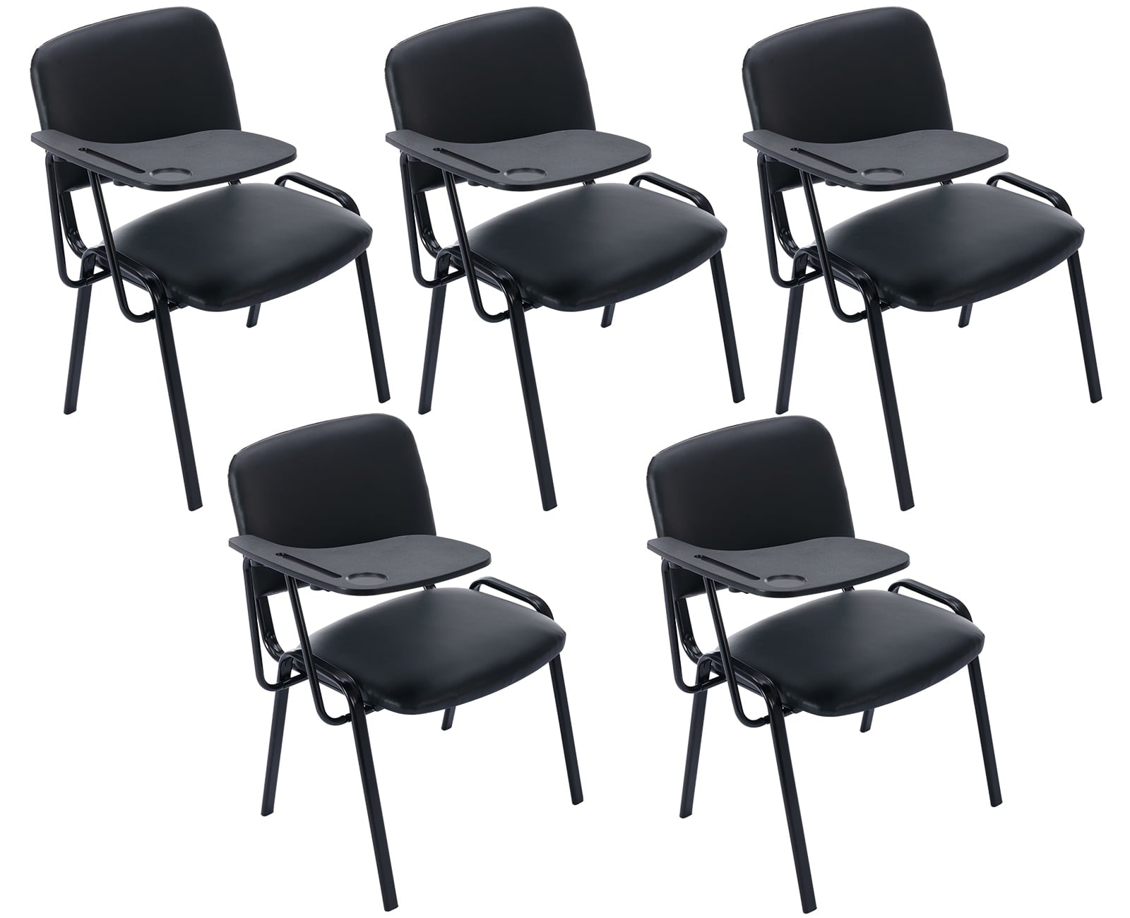 Guyou Set of 5 Black Stackable Conference Room Chairs with Flip-up Tablet Arm, Mesh Reception Chair with Back, Ergonomic Office Chairs, Visitor Chairs for Conference Room Training Room School