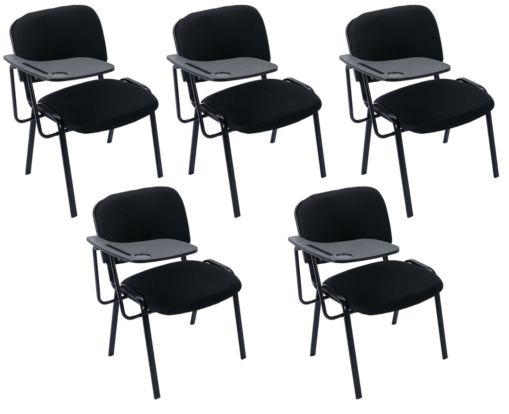 Guyou Set of 5 Black Stackable Conference Room Chairs with Flip-up Tablet Arm, Mesh Reception Chair with Back, Ergonomic Office Chairs, Visitor Chairs for Conference Room Training Room School