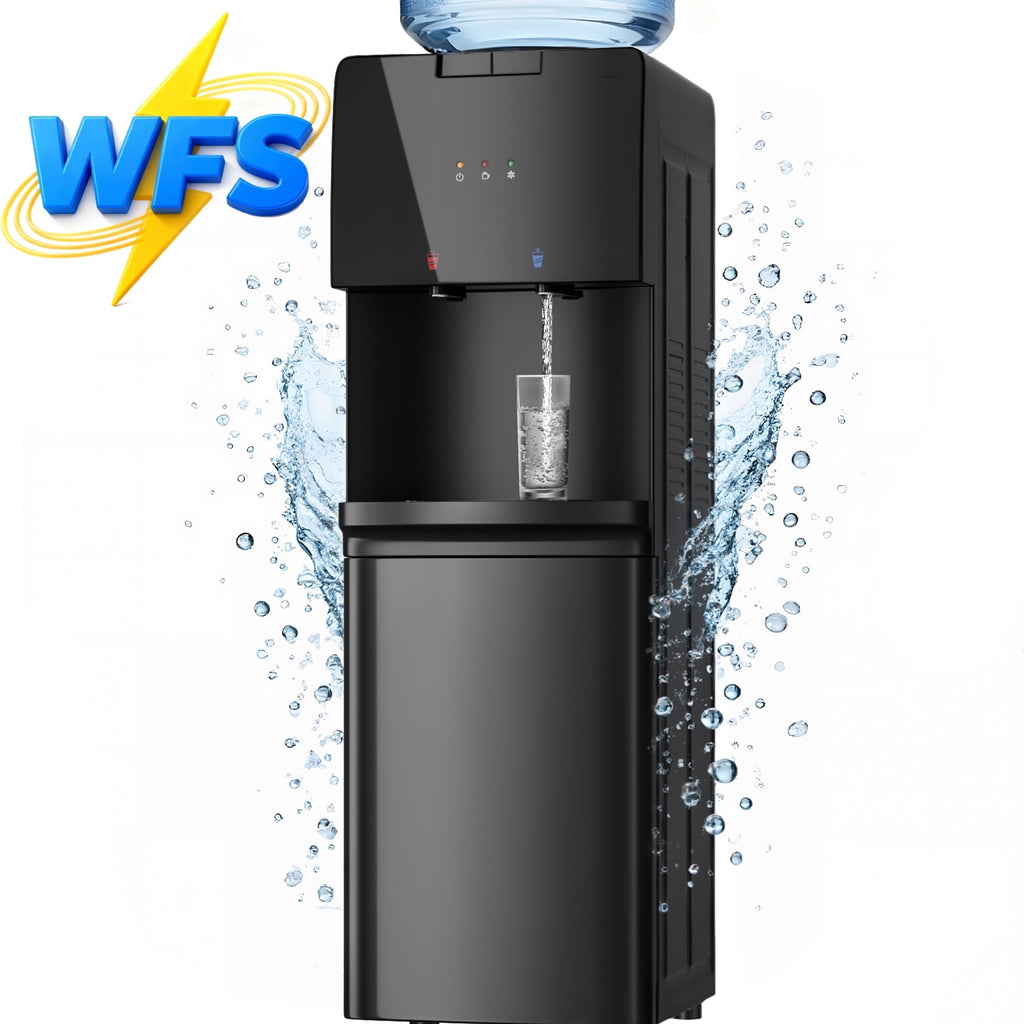 Manastin Top Loading Double Temperature Water Dispenser for 3 or 5 Gallon Bottles, Safety Lock, Detachable Water Tray, Stylish Black
