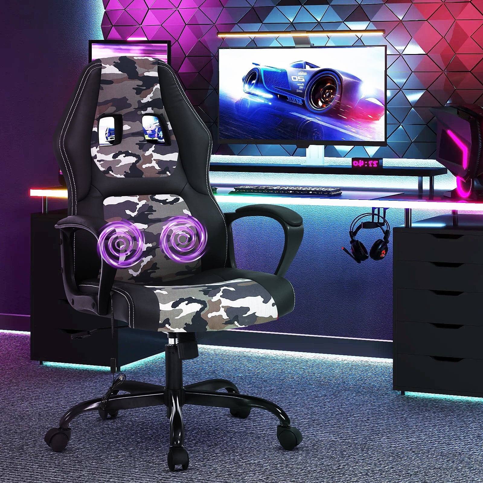 Dkelincs Teen Fibreboard Gaming Chair with 360 Degree Rolling Wheels and Lumbar Support, Black