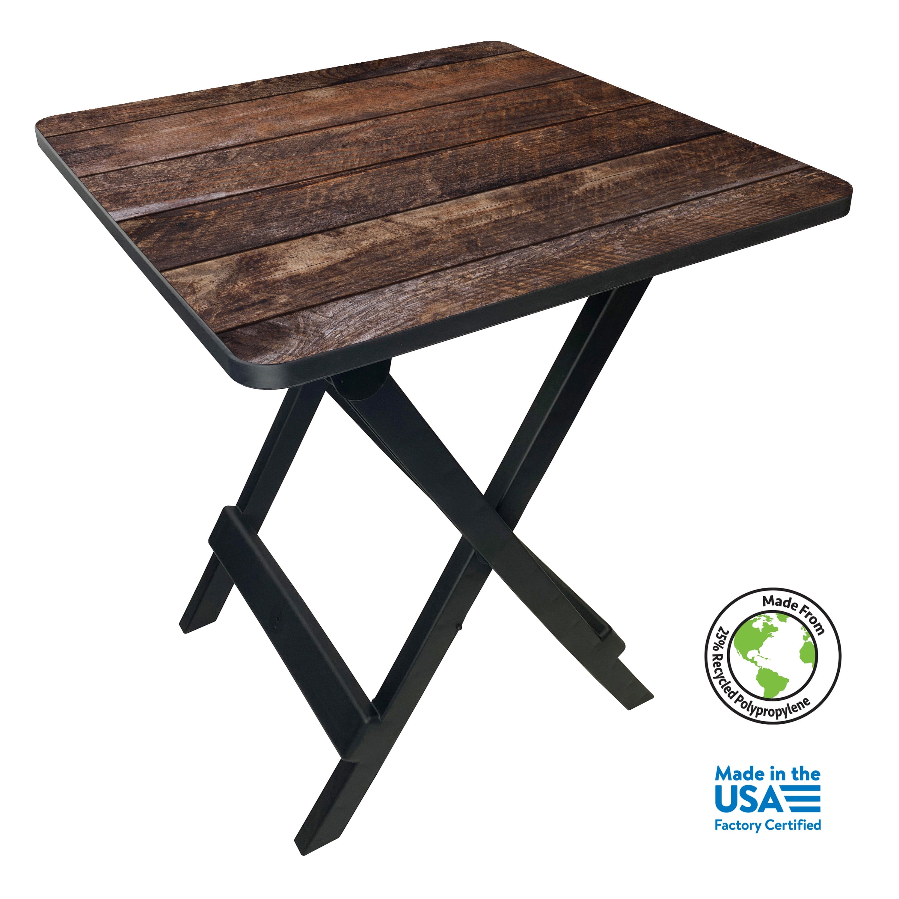 Ozark Trail 19-inch Plastic Folding Outdoor Camp Side Table, Gray Wood Grain