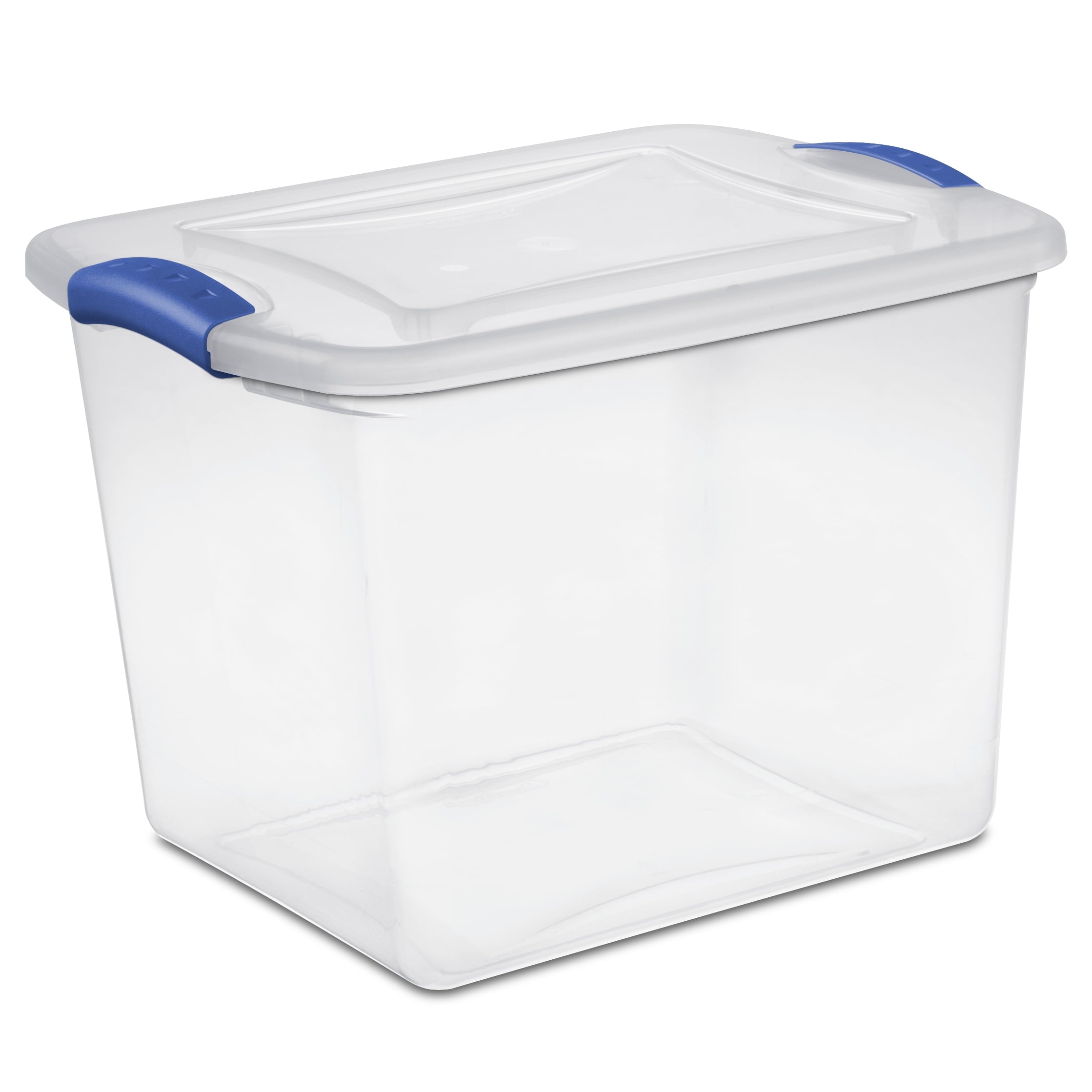 Sterilite Small Storage Bin, 27 Quart Clear Plastic Storage Container with Latch Lid, Blue