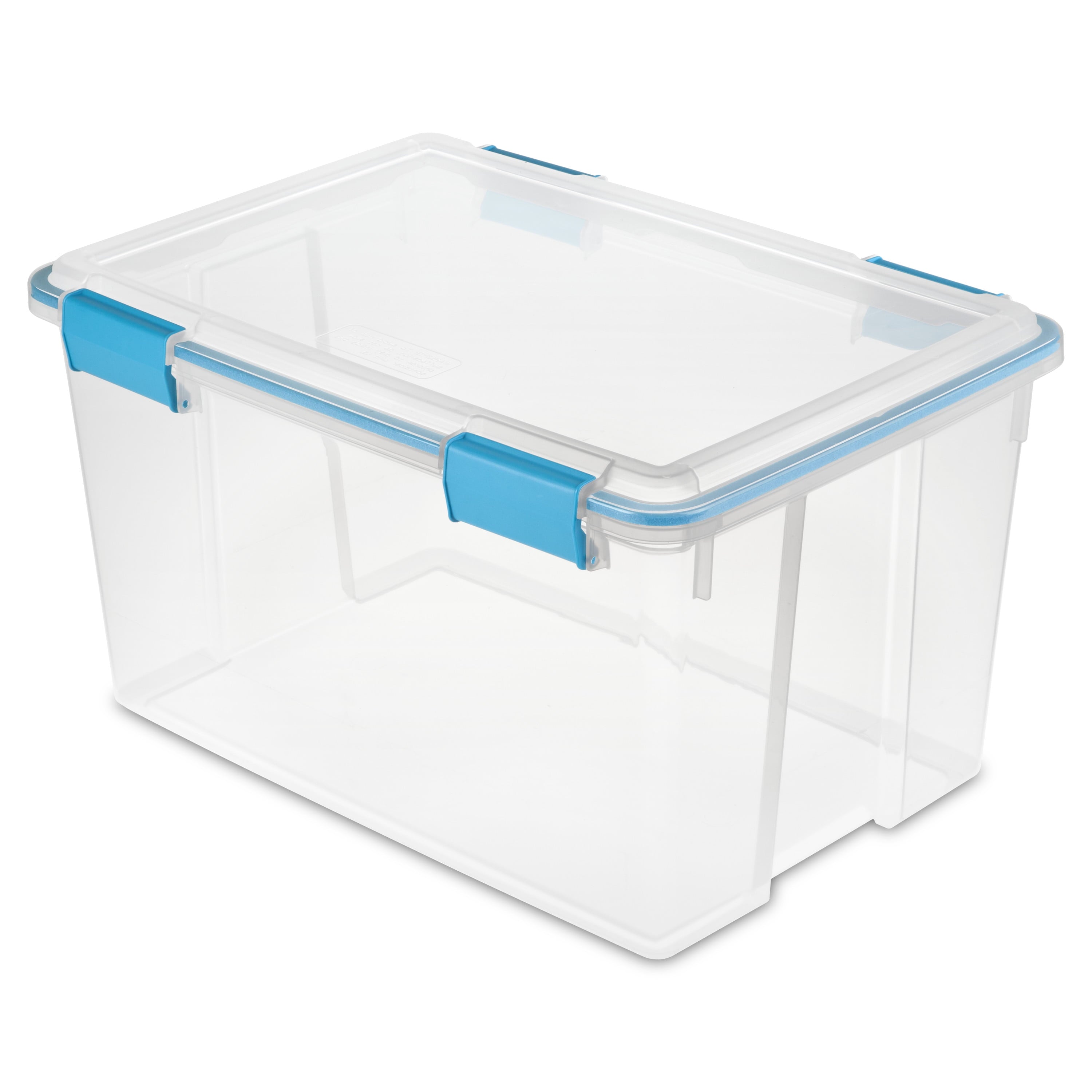Sterilite 54 Quart Gasket Box, Weather Resistant Clear Storage Bin with Latch Lid, Blue