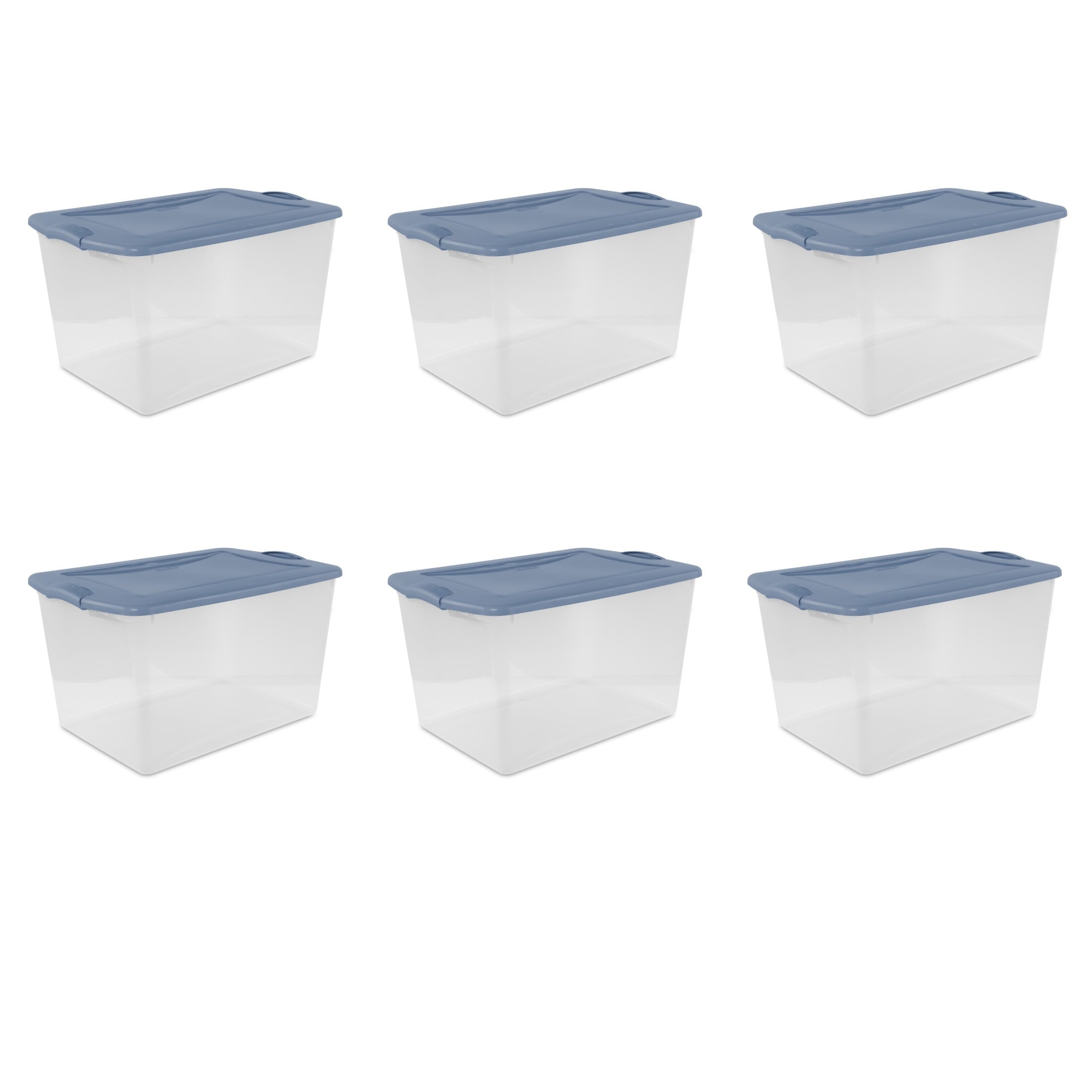 Sterilite Large Storage Bin, 66 Quart Clear Plastic Storage Container with Latch Lid, Blue