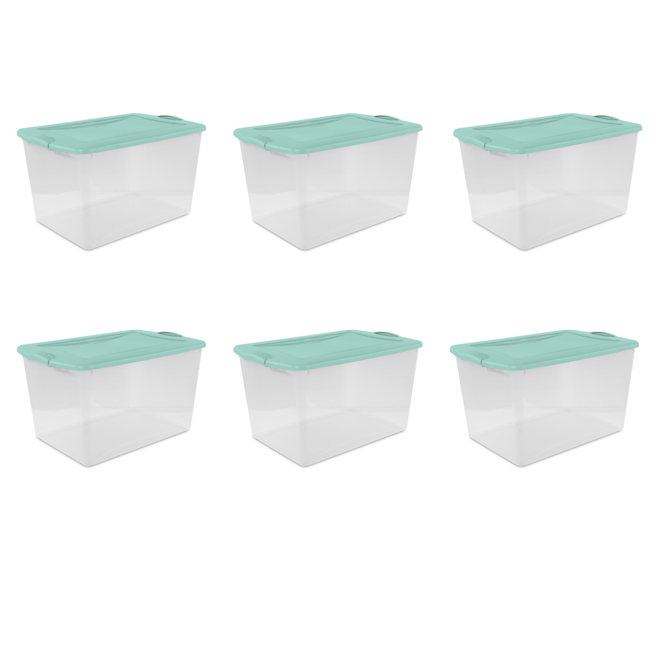 Sterilite Large Storage Bin, 66 Quart Clear Plastic Storage Container with Latch Lid, Blue