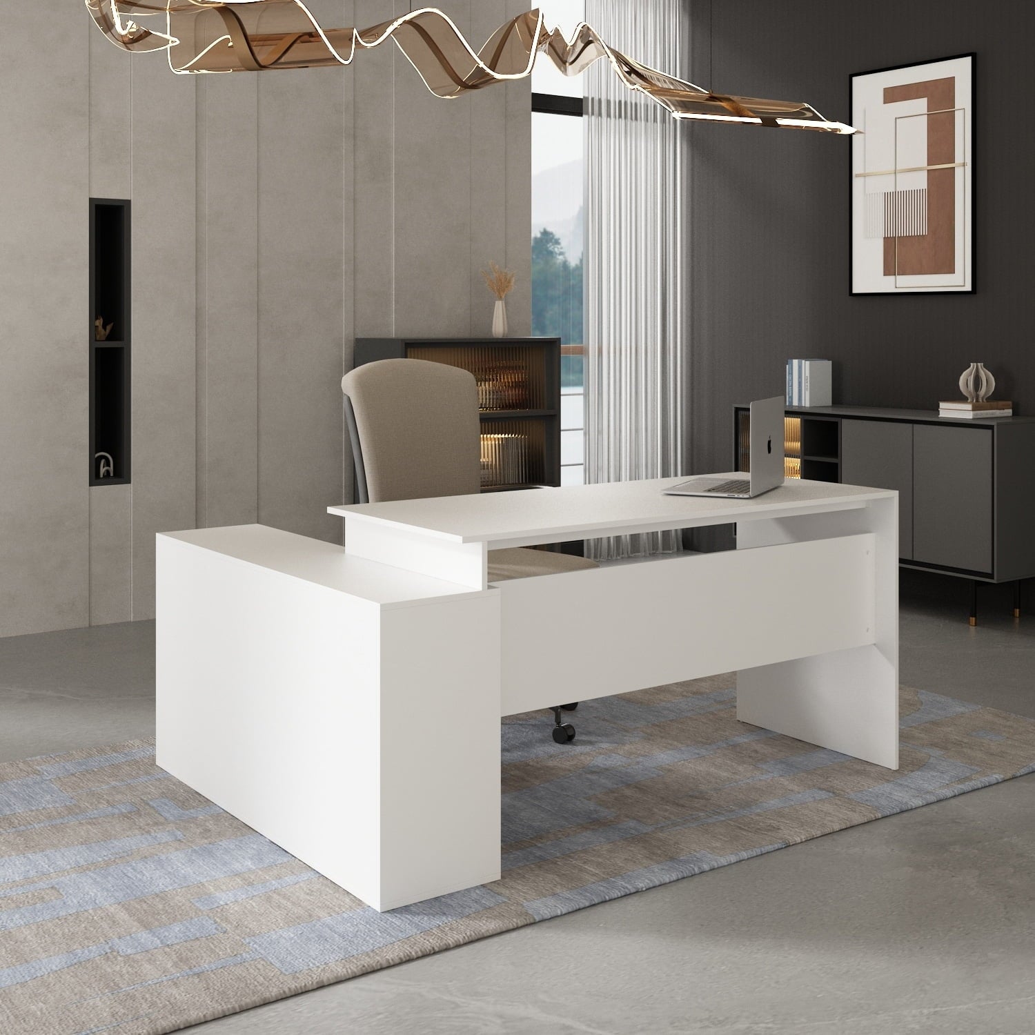 Timechee  Office Computer Desk L Shaped Corner Desk  Drawers  Shelves