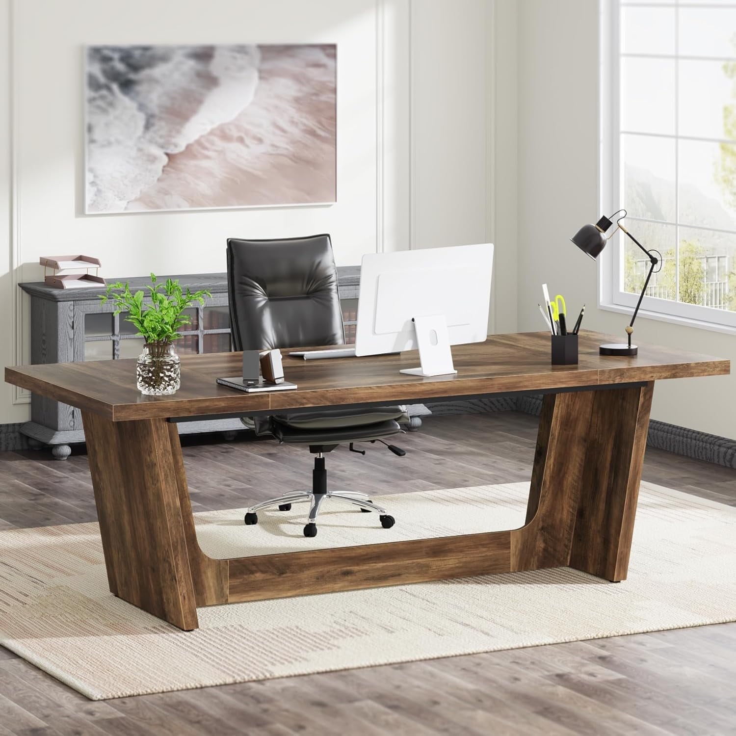 Tribesigns 70.87-Inch Executive Computer Desk: Large Home Office Desk with Solid Wooden Pedestal