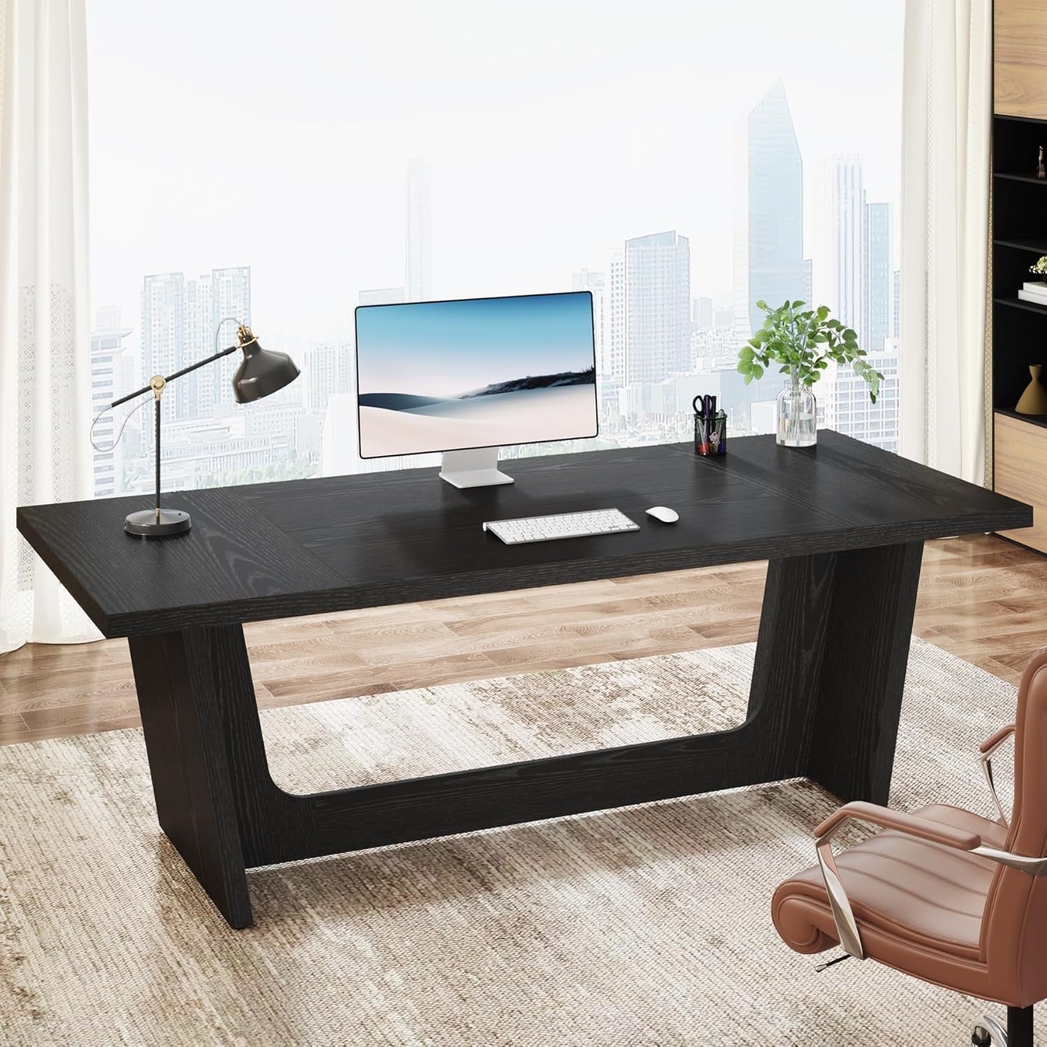 Tribesigns 70.87-Inch Executive Computer Desk: Large Home Office Desk with Solid Wooden Pedestal