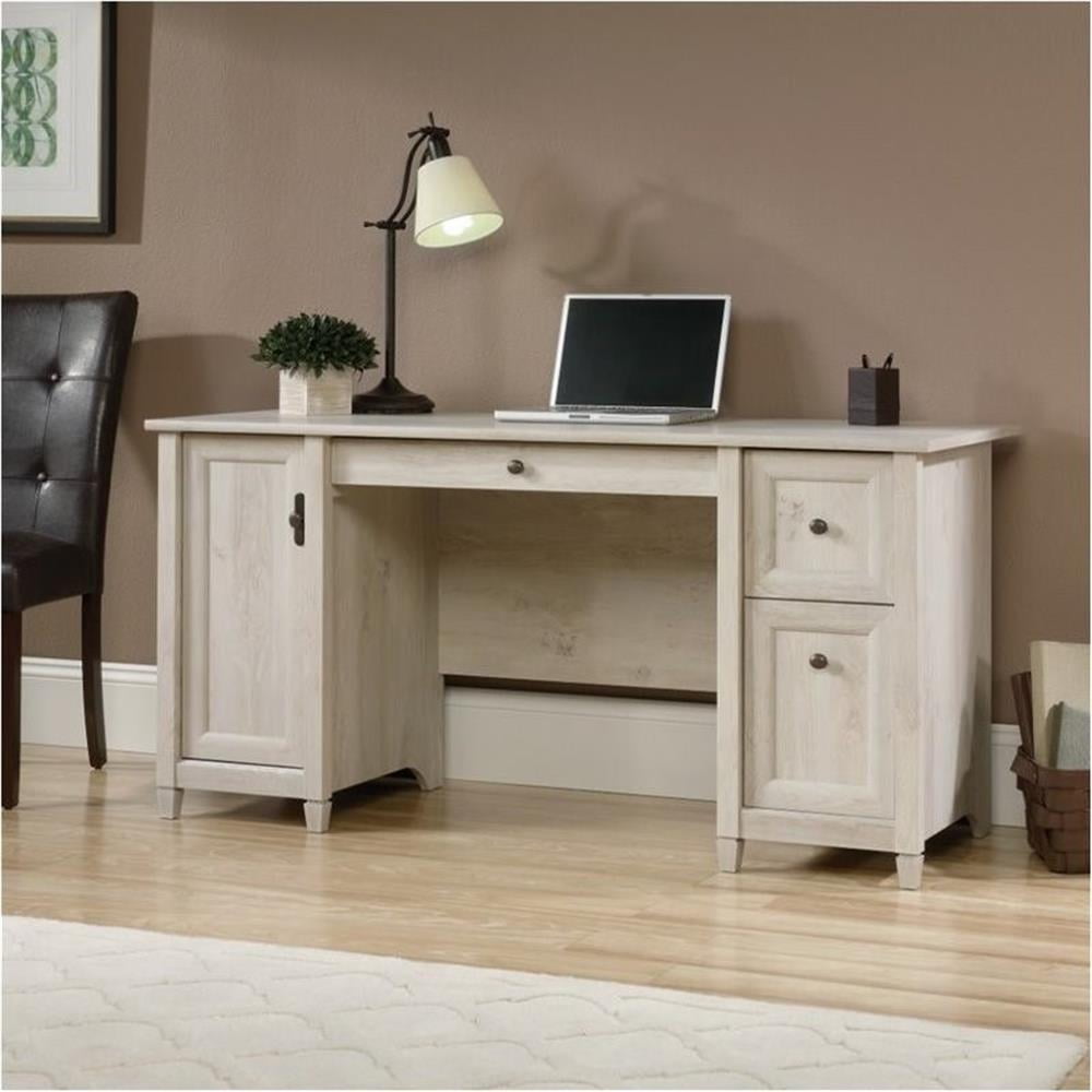 Pemberly Row Wood Computer Desk with Computer Storage and Keyboard Drawer, Chalked Chestnut
