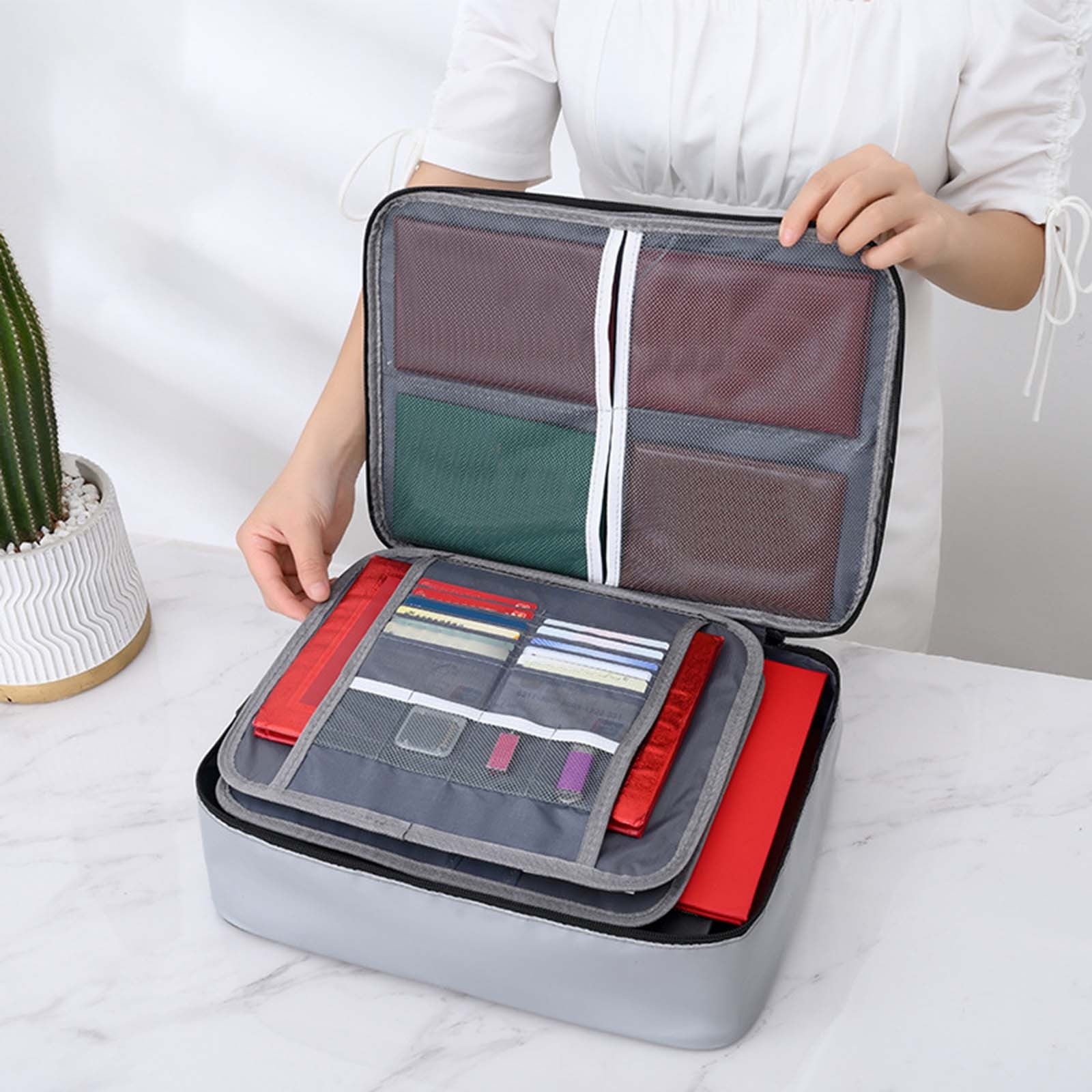 File Storage Boxes Fireproof Waterproof, Document Safe Fireproof Locking File Storage Chest Fire Security Box, Fireproof File Box With Lock With Inserts Bags And Zipper, Gray