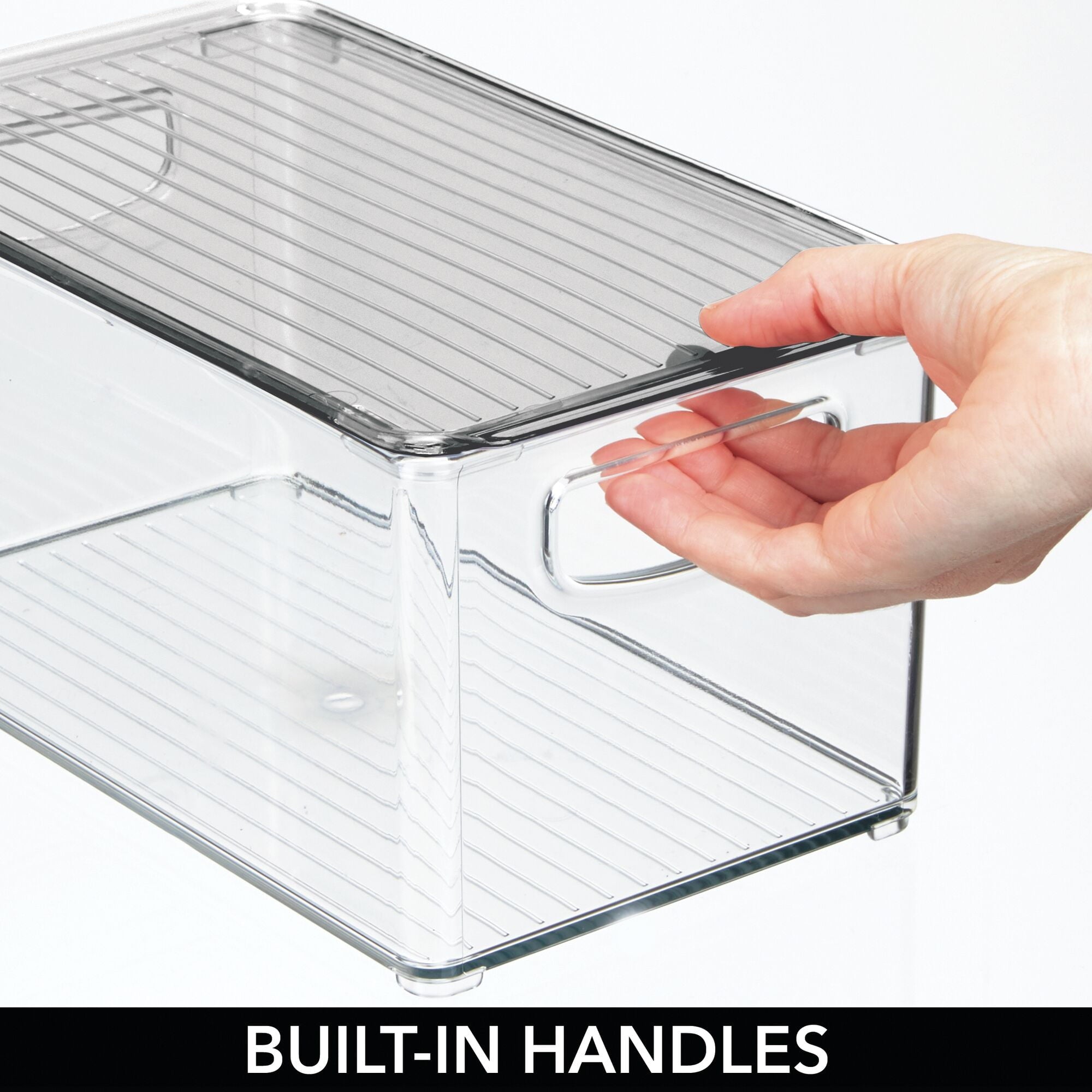 mDesign Plastic Office Storage Bin Box with Lid and Handles, 2 Pack, Clear/Gray