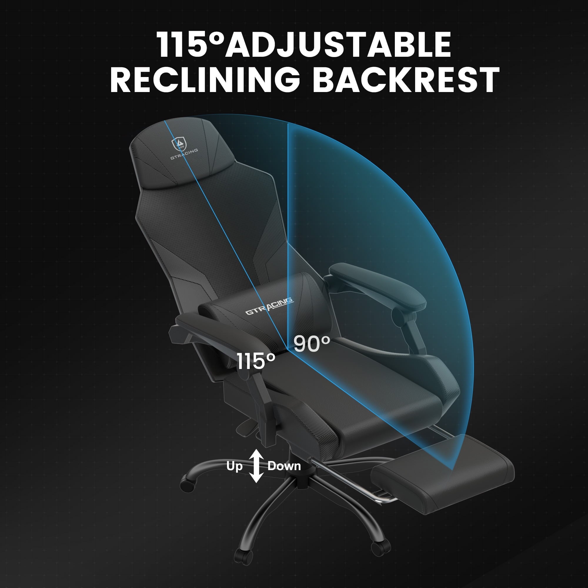 GTRACING LUFT-400 Mesh & Faux Leather Office Gaming Chair with Footrest, Black