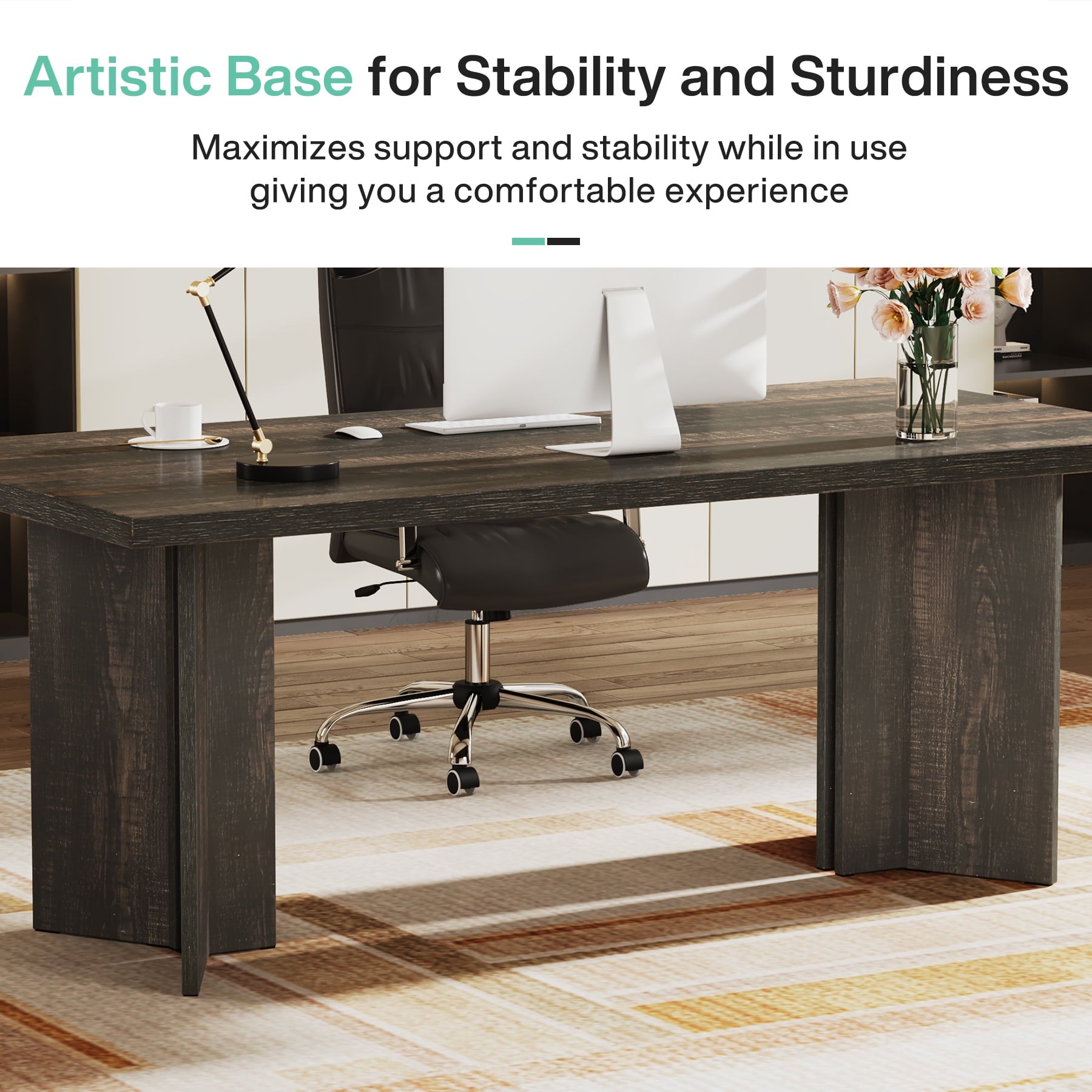 Finmind 63" Office Computer Desk, Vintage Executive Desk Conference Table for Home Office, Gray