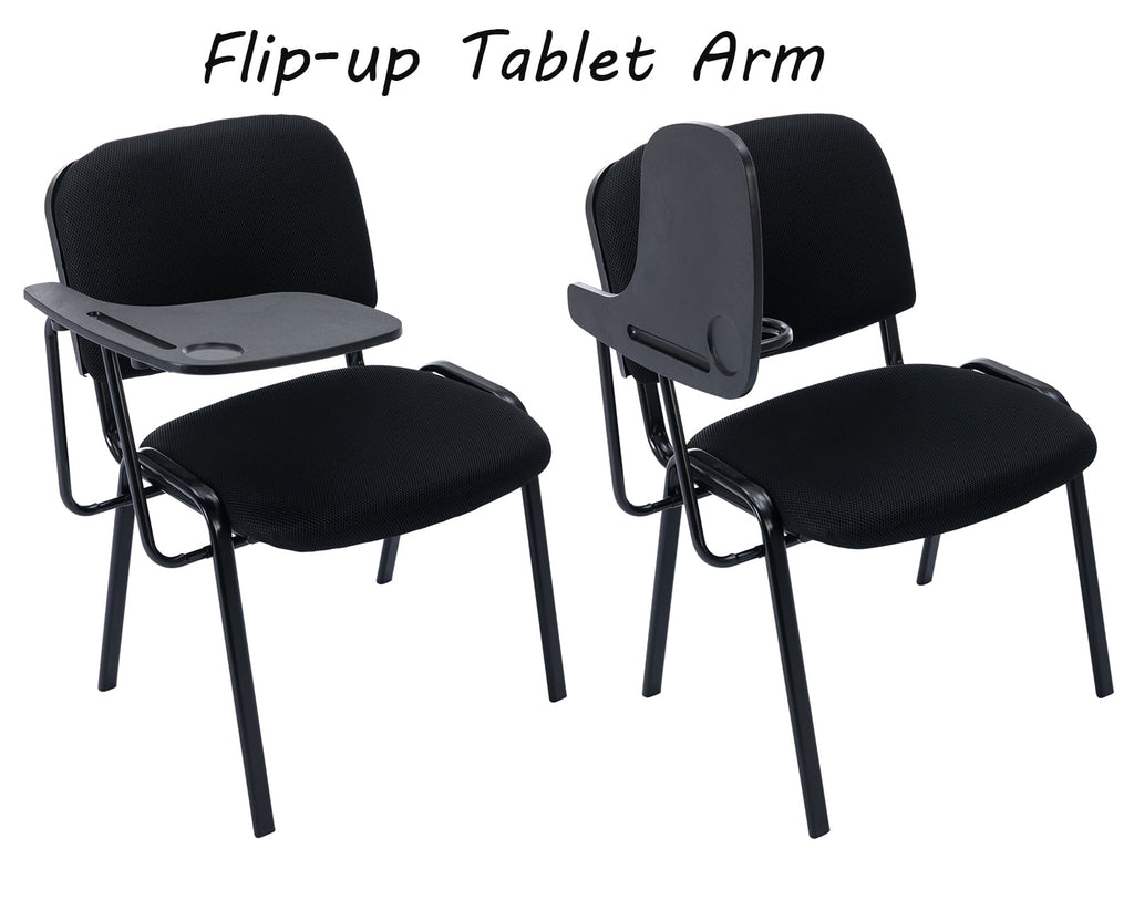 Guyou Set of 5 Black Stackable Conference Room Chairs with Flip-up Tablet Arm, Mesh Reception Chair with Back, Ergonomic Office Chairs, Visitor Chairs for Conference Room Training Room School
