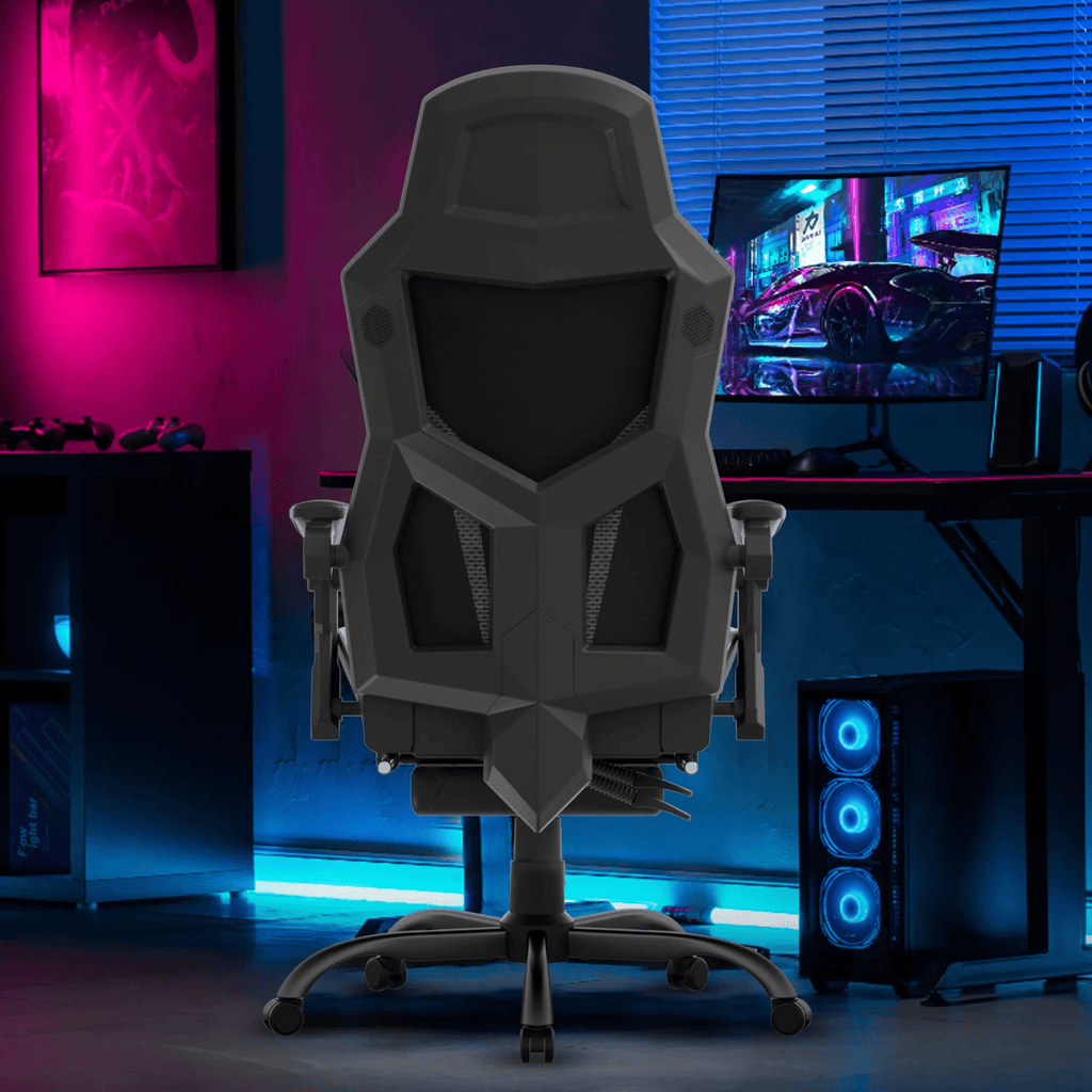 GTRACING LUFT-400 Mesh & Faux Leather Office Gaming Chair with Footrest, Black