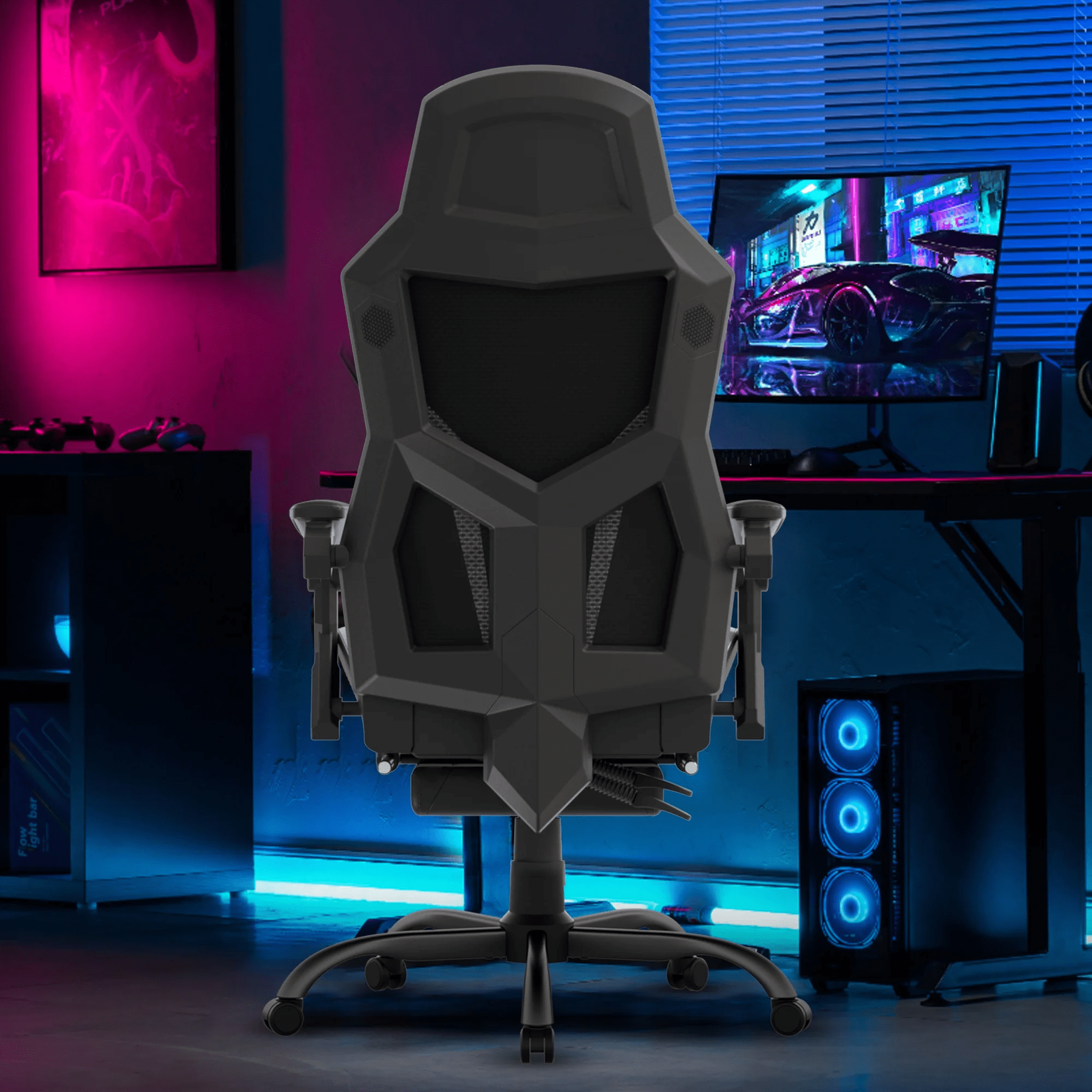 GTRACING LUFT-400 Mesh & Faux Leather Office Gaming Chair with Footrest, Black