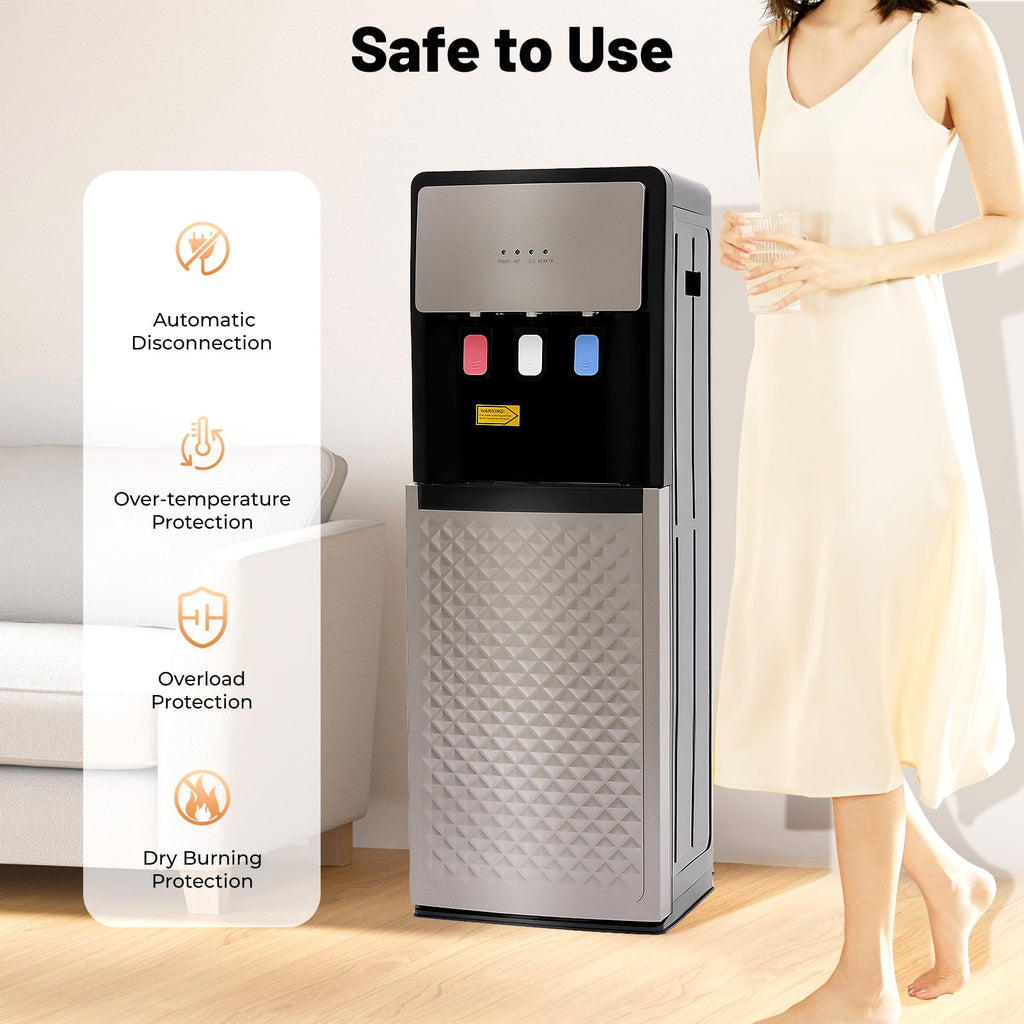 ChicHomey Bottom Loading Water Cooler Dispenser Silver Grey,500W Heating,5 Gallon Hot & Cold Standing Water Dispenser with 3 Temperature Settings,for Home/Office