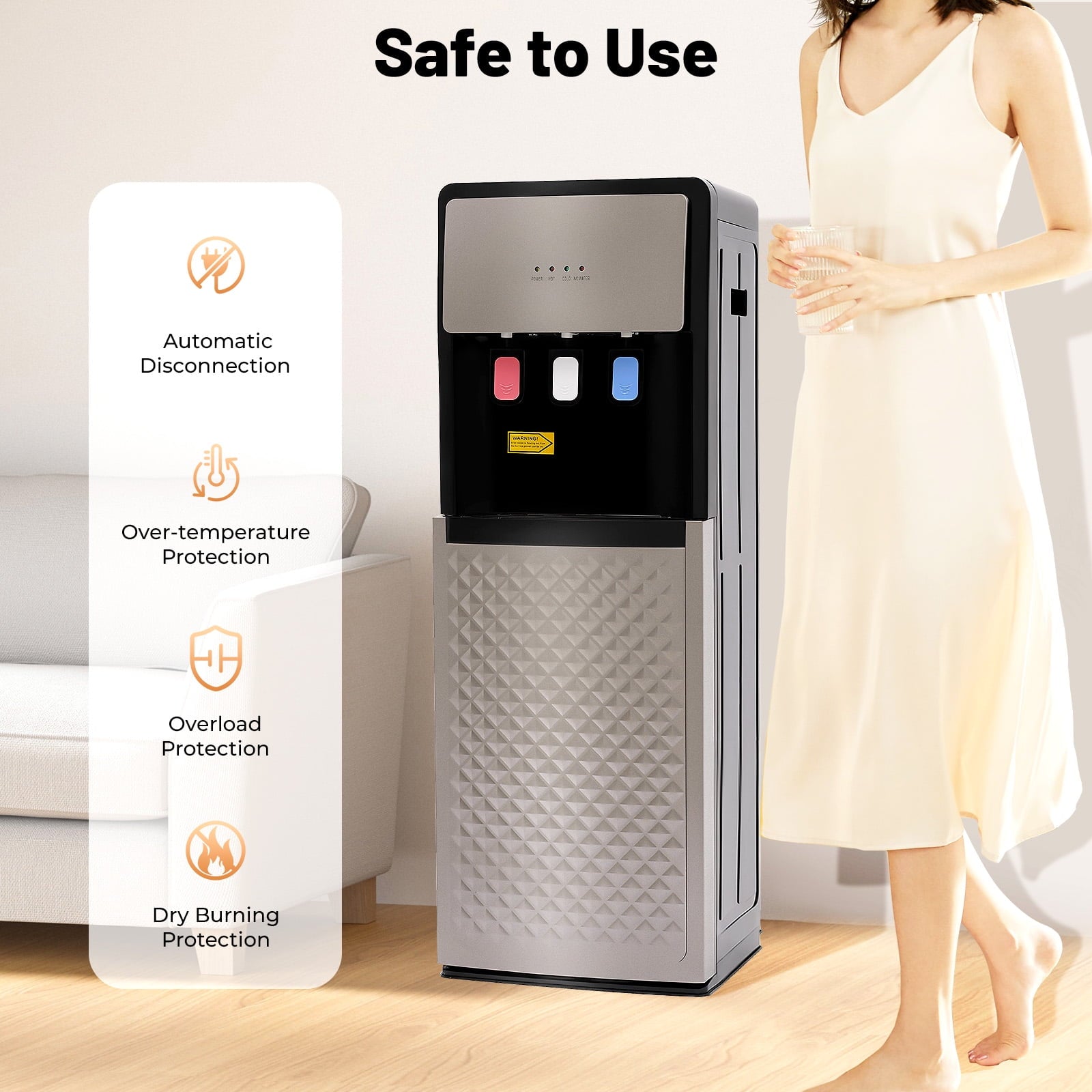 ChicHomey Bottom Loading Water Cooler Dispenser Silver Grey,500W Heating,5 Gallon Hot & Cold Standing Water Dispenser with 3 Temperature Settings,for Home/Office