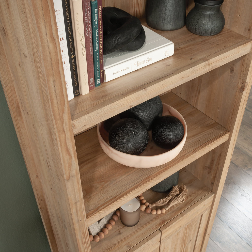 Sauder Select Engineered Wood Bookcase with Doors in Khaki Pine Finish