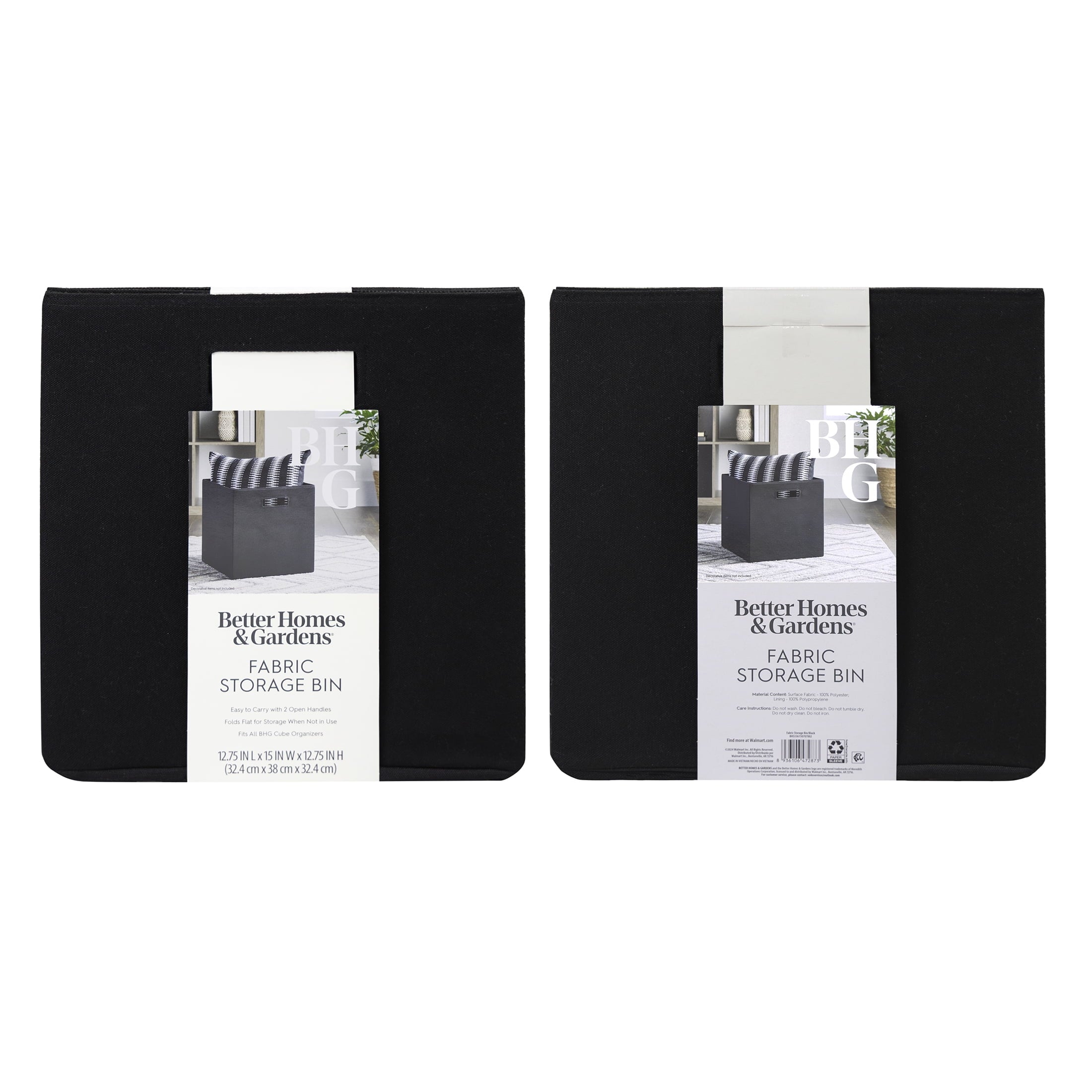 Better Homes & Gardens Collapsible Fabric Cube Storage Bin, Rich Black