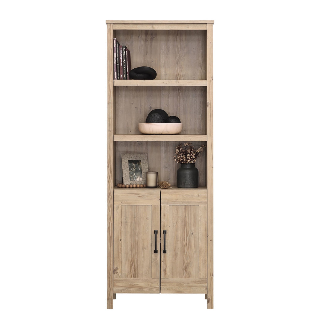 Sauder Select Engineered Wood Bookcase with Doors in Khaki Pine Finish