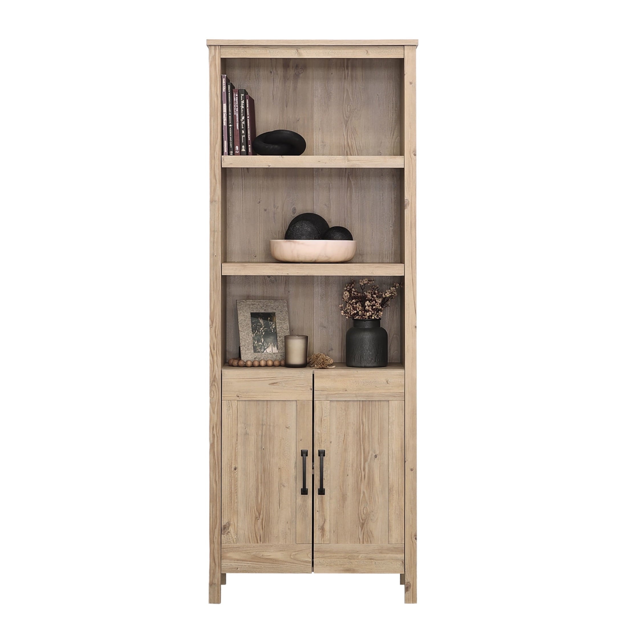 Sauder Select Engineered Wood Bookcase with Doors in Khaki Pine Finish