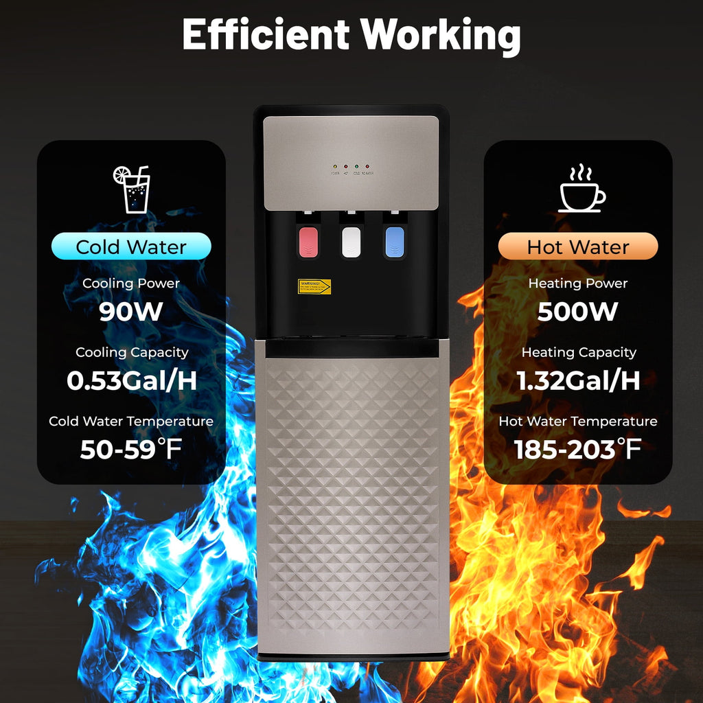 ChicHomey Bottom Loading Water Cooler Dispenser Silver Grey,500W Heating,5 Gallon Hot & Cold Standing Water Dispenser with 3 Temperature Settings,for Home/Office