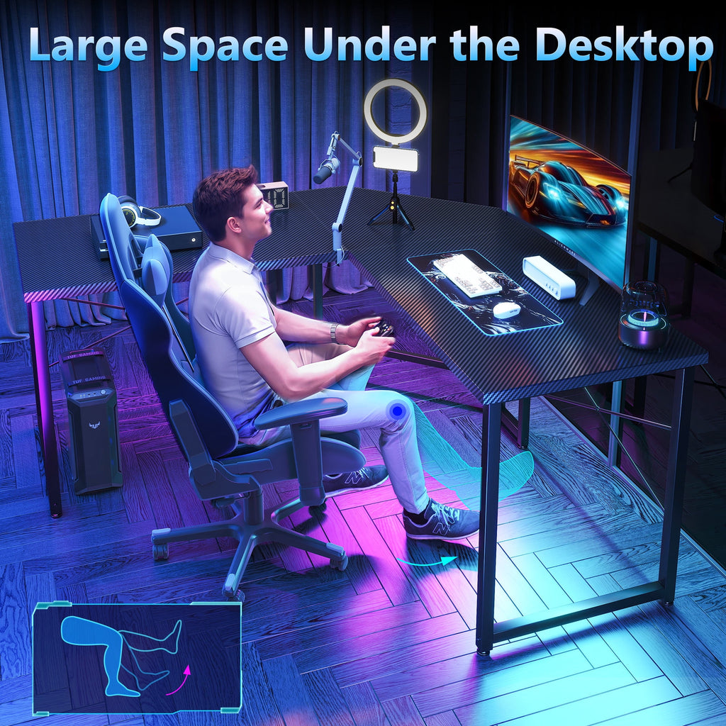 Casacomoda Computer Desk L Shaped, 51” Reversible L Shaped Computer Desk with Monitor Stand, Home Office Desk, Carbon Fiber Black