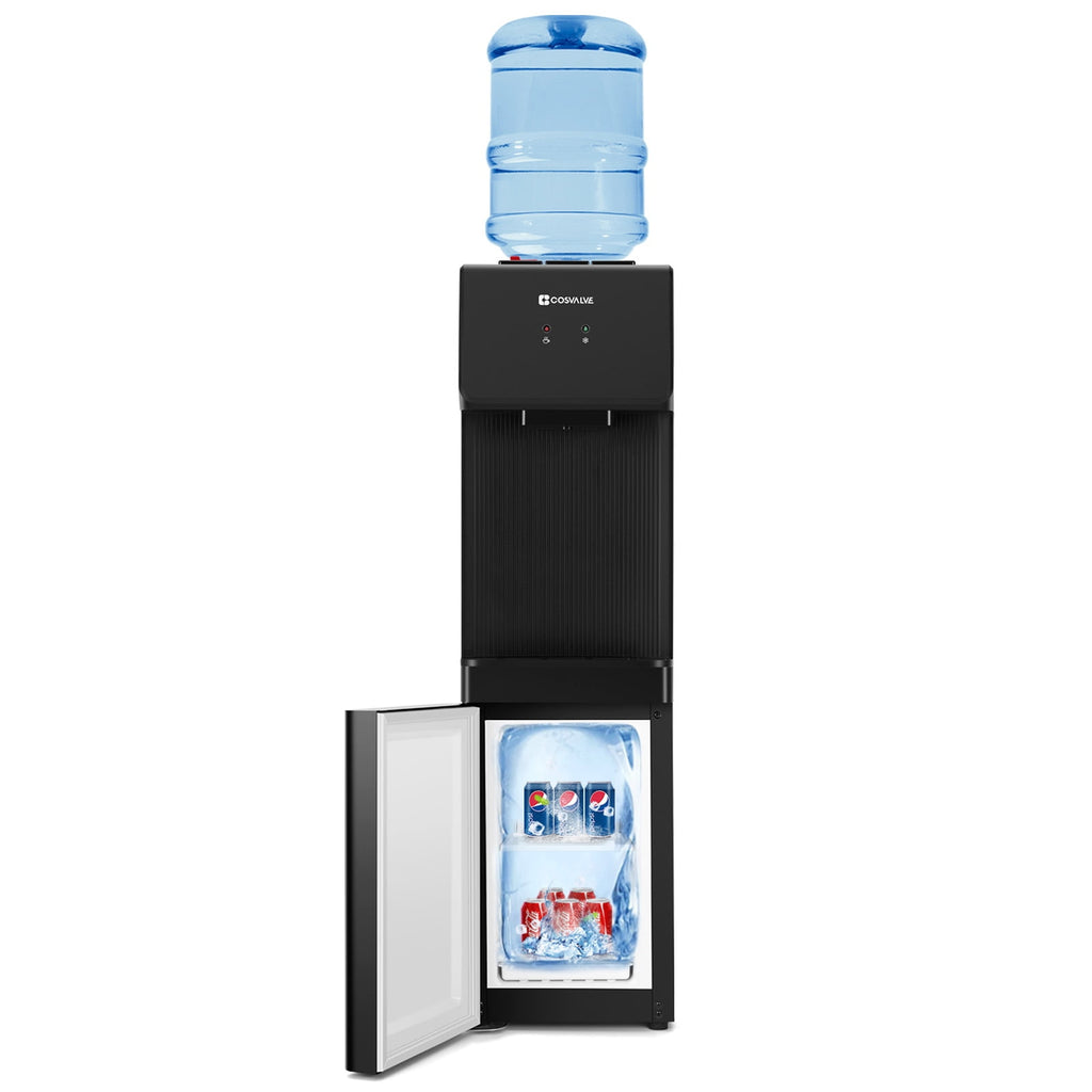 COSVALVE 5 Gallon Hot & Cold Top Loading Water Dispenser Cooler with Freezer Cabinet, Child Safety Lock