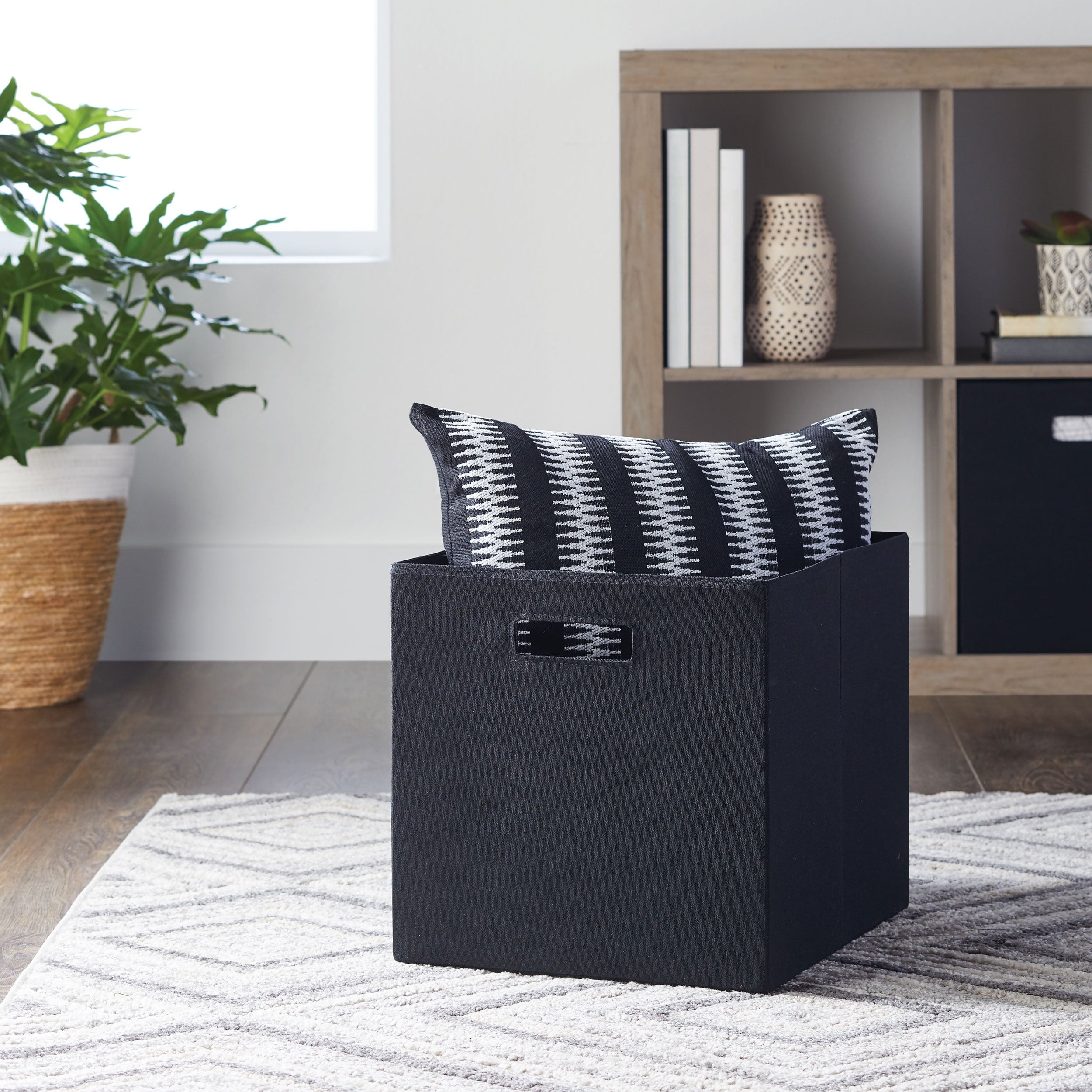 Better Homes & Gardens Collapsible Fabric Cube Storage Bin, Rich Black