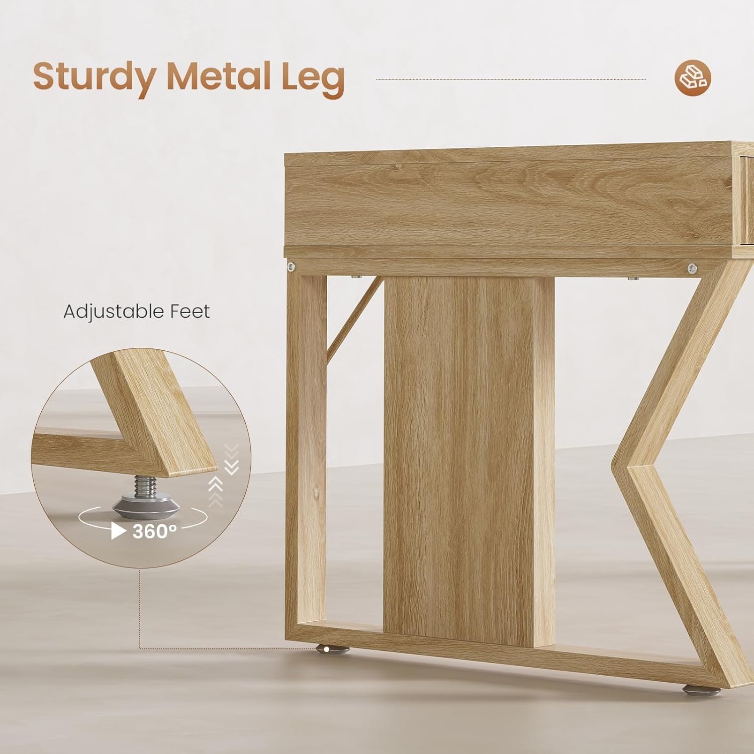 55" Modern Office Desk with 3 Drawers, Executive Computer Desk with Storage for Home Office, Large Workstation, Writing Desk Study Table Vanity Table for Bedroom, Sturdy and Durable, Natural Oak