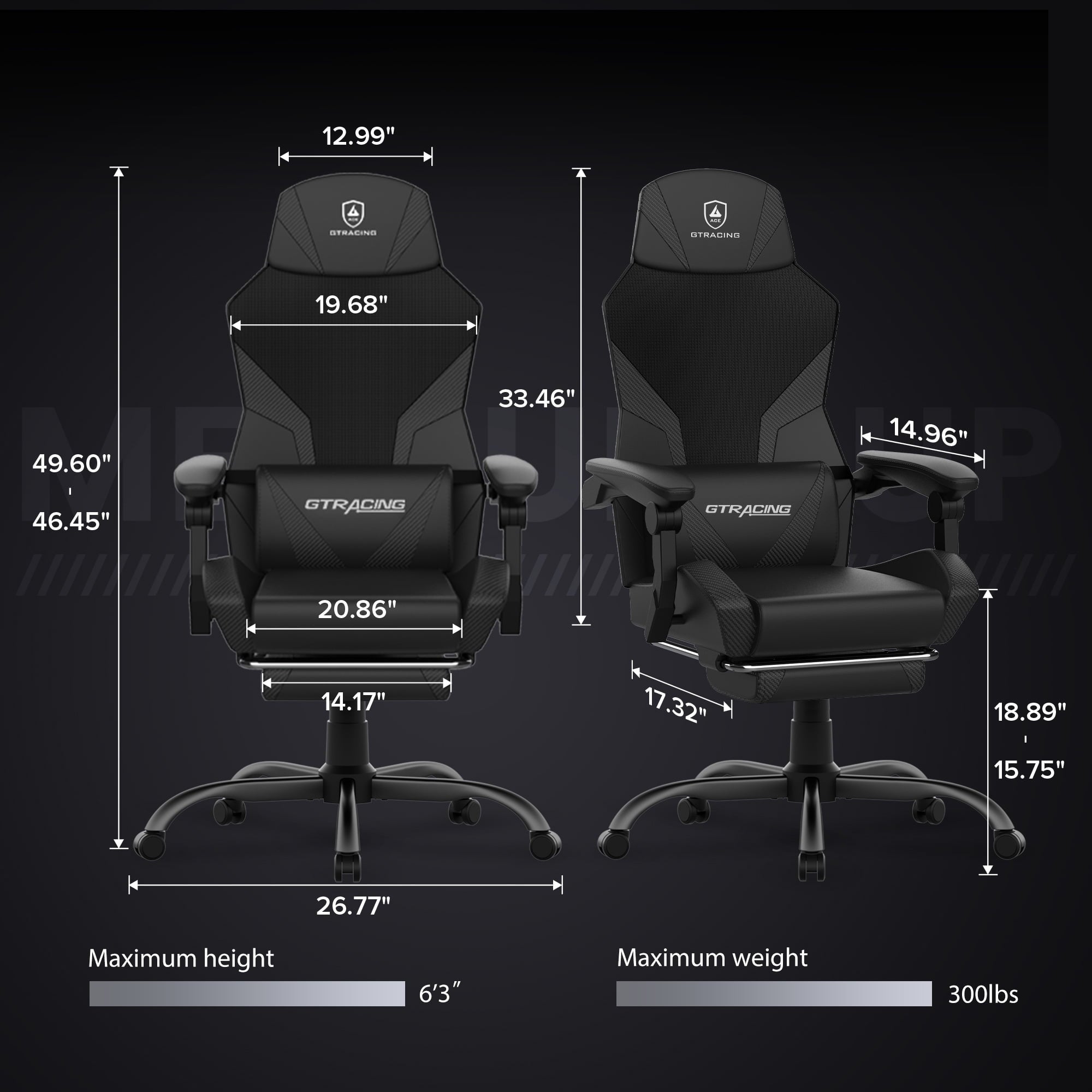 GTRACING LUFT-400 Mesh & Faux Leather Office Gaming Chair with Footrest, Black