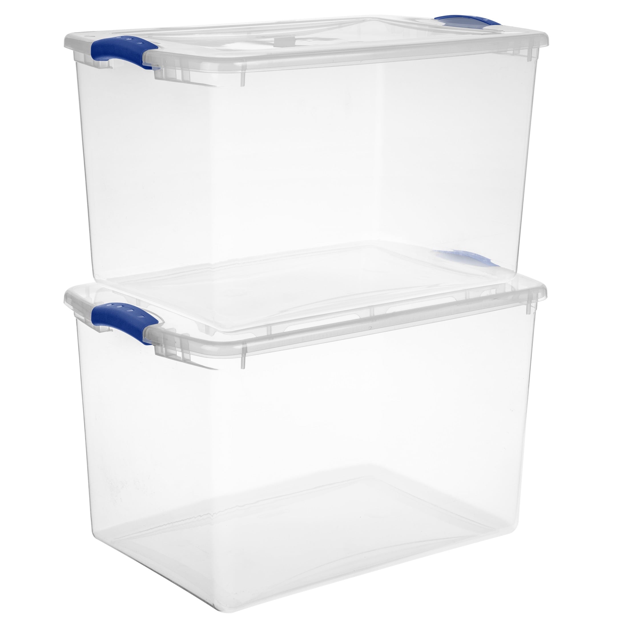Sterilite Large Storage Bin, 66 Quart Clear Plastic Storage Container with Latch Lid, Blue