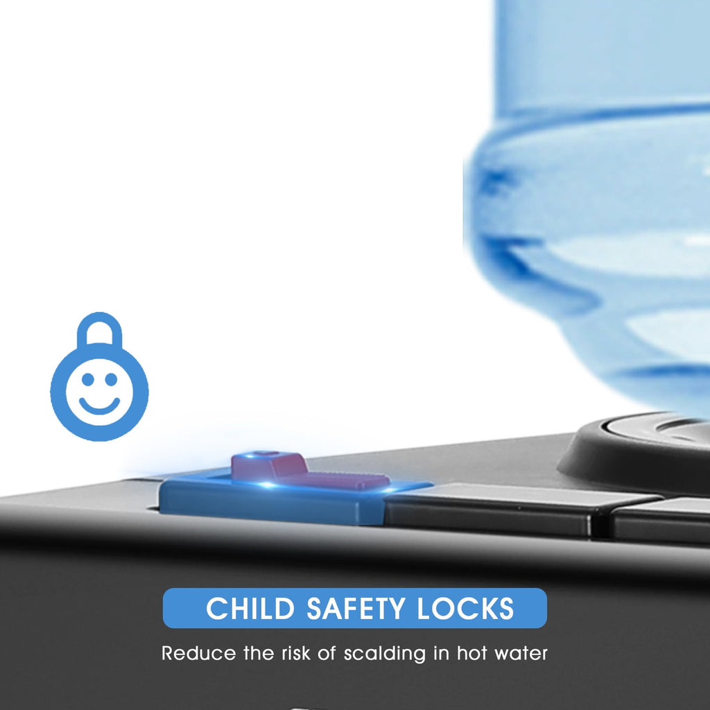 COSVALVE 5 Gallon Hot & Cold Top Loading Water Dispenser Cooler with Freezer Cabinet, Child Safety Lock