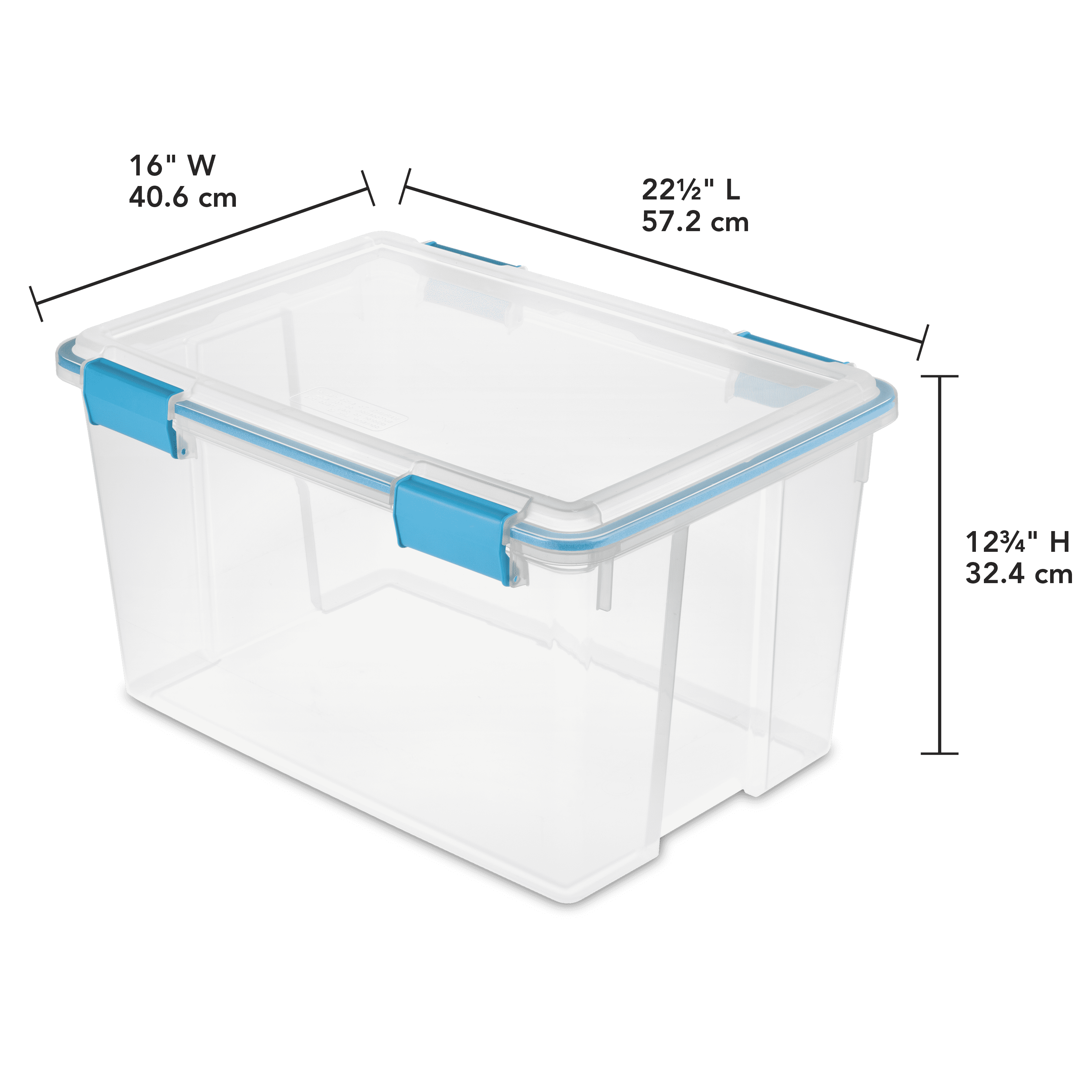 Sterilite 54 Quart Gasket Box, Weather Resistant Clear Storage Bin with Latch Lid, Blue
