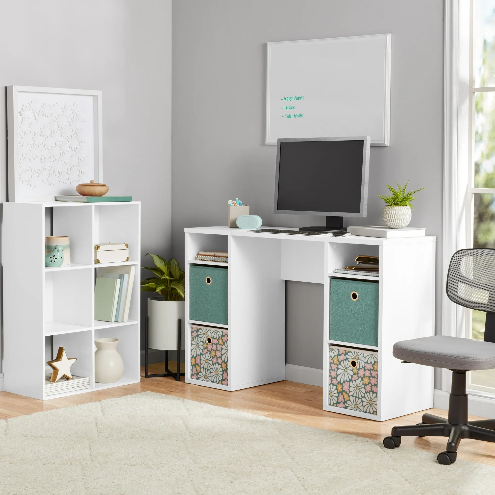 Open Box Mainstays MS5336278612013 4-Cube Storage Desk, White Grain