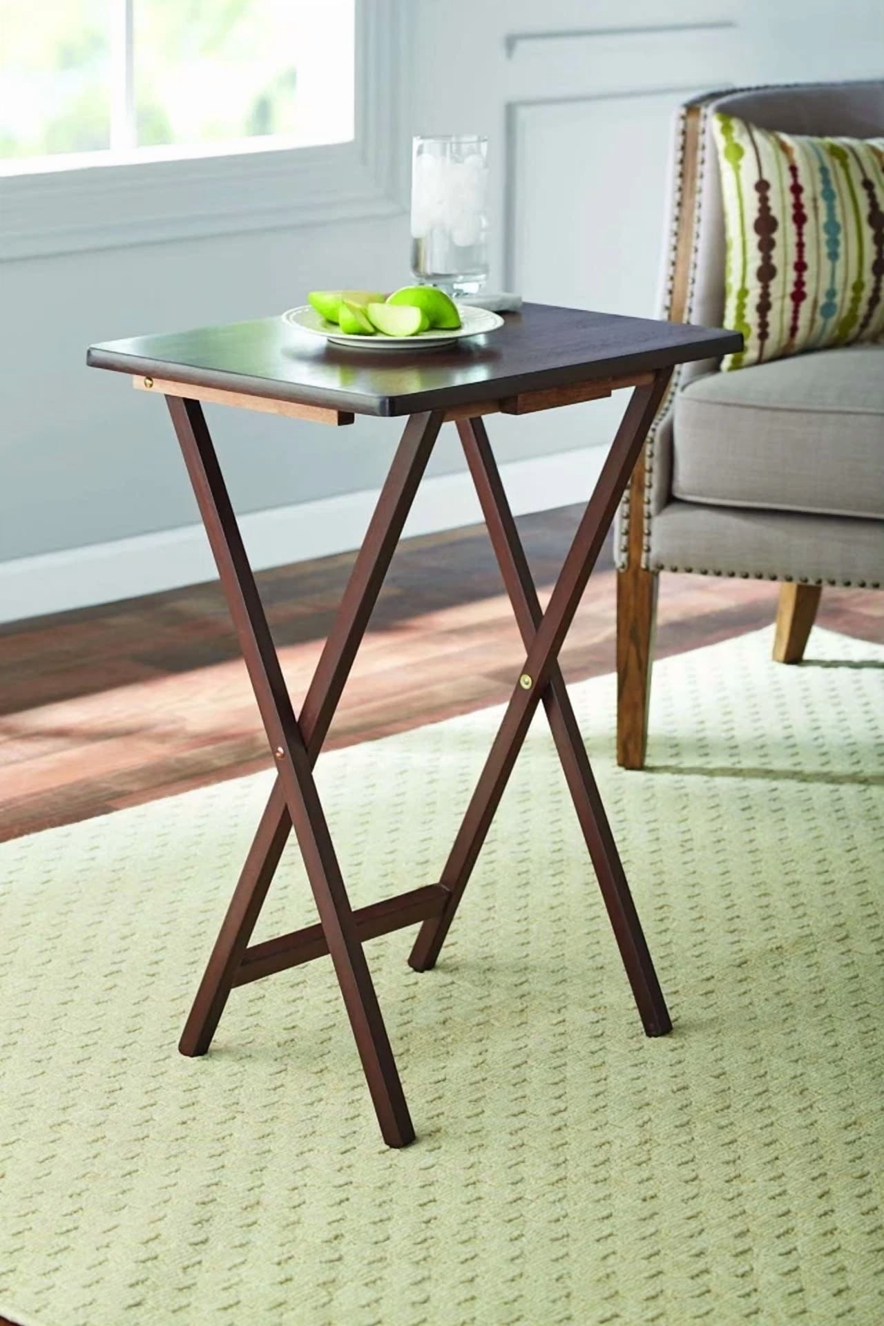 Indoor Single Folding Tv Tray Table - Walnut L 19 X W 15 X H 26