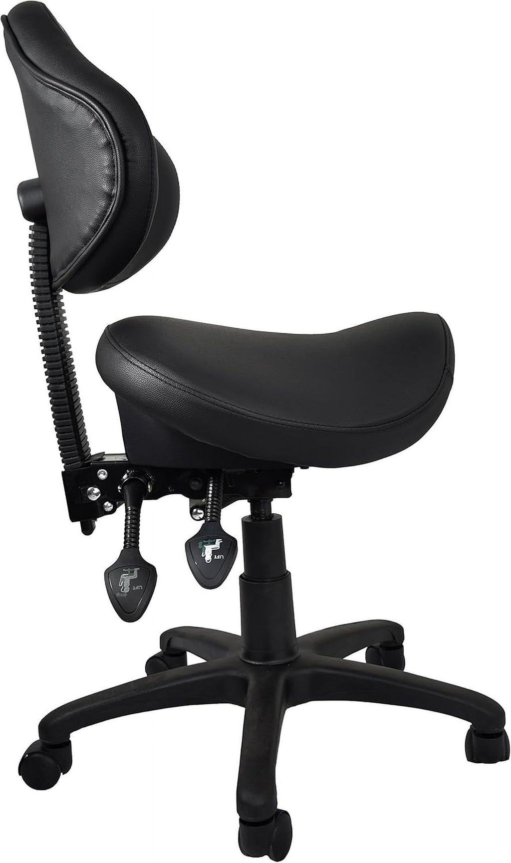 2xhome Ergonomic Saddle Stool with Back and Padded Seat, Tilt Height Adjustable Swivel Chair for Office or Medical Clinic, Black, Set of 1, 1 piece