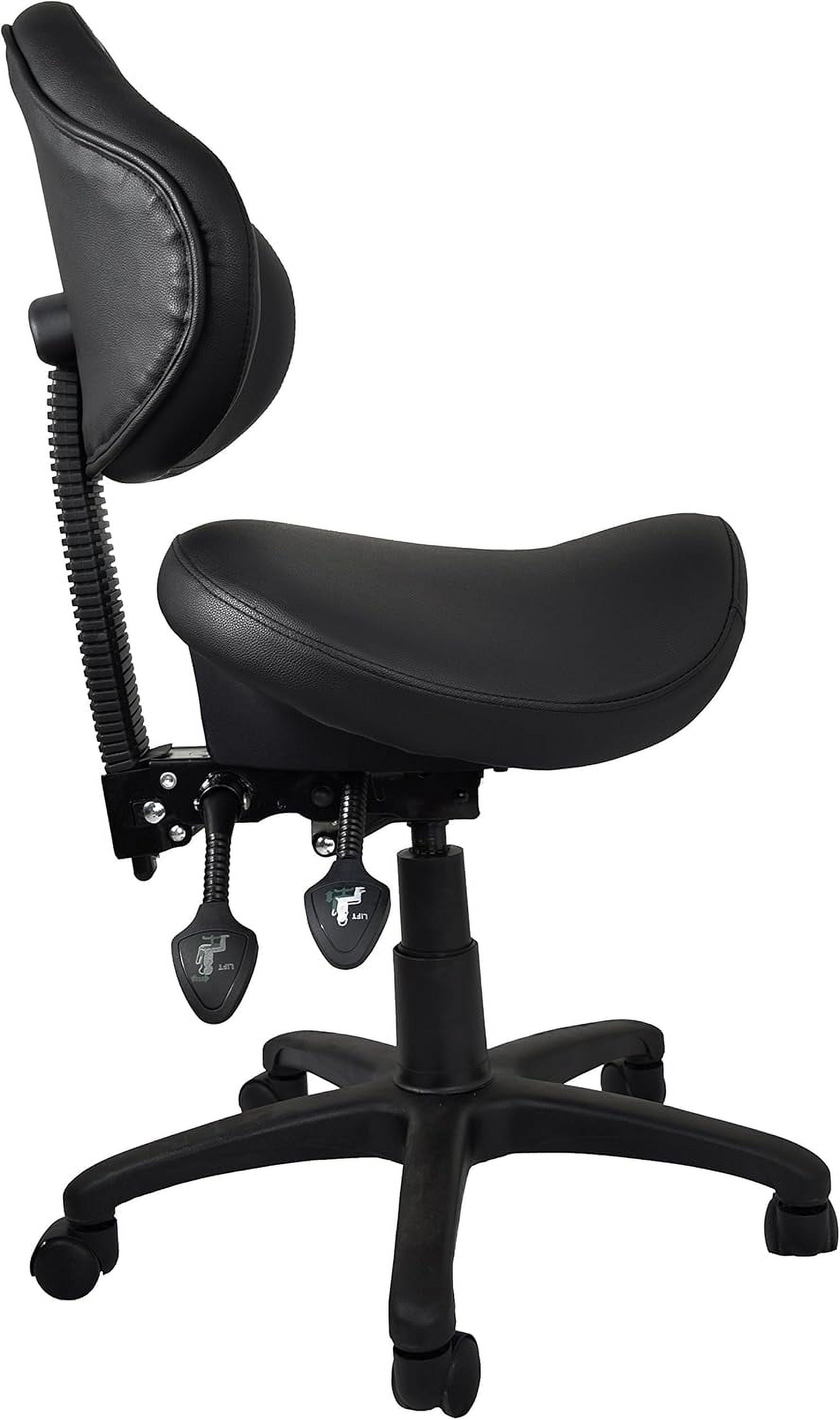 2xhome Ergonomic Saddle Stool with Back and Padded Seat, Tilt Height Adjustable Swivel Chair for Office or Medical Clinic, Black, Set of 1, 1 piece