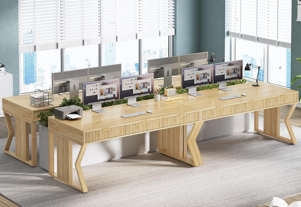 55" Modern Office Desk with 3 Drawers, Executive Computer Desk with Storage for Home Office, Large Workstation, Writing Desk Study Table Vanity Table for Bedroom, Sturdy and Durable, Natural Oak