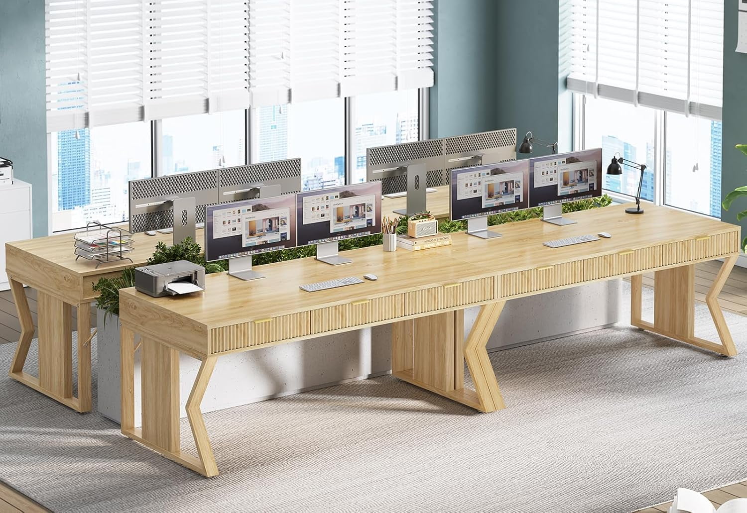 55" Modern Office Desk with 3 Drawers, Executive Computer Desk with Storage for Home Office, Large Workstation, Writing Desk Study Table Vanity Table for Bedroom, Sturdy and Durable, Natural Oak