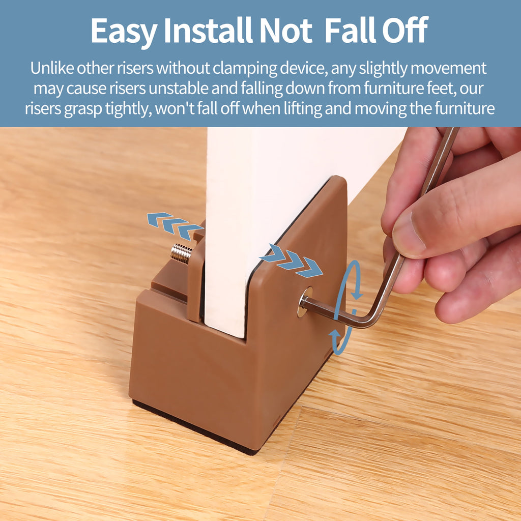 Ezprotekt Adjustable Furniture Riser Screw Clamp,Fits Foot Thickness of Bed from 0 to 1.5", Elevation in Heights 2"Bed Risers Heavy Duty (4Pack)