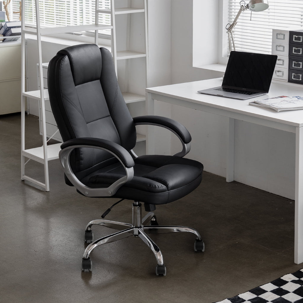 NEO CHAIR Home Office Chair, Heavy Duty Leather Office Chair, Ergonomic High Back Cushion Lumbar Back Support, Computer Desk Executive Chair for Work, 8 Hours Comfort, Jet Black