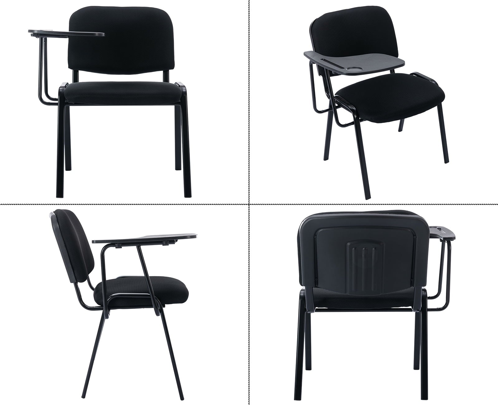 Guyou Set of 5 Black Stackable Conference Room Chairs with Flip-up Tablet Arm, Mesh Reception Chair with Back, Ergonomic Office Chairs, Visitor Chairs for Conference Room Training Room School