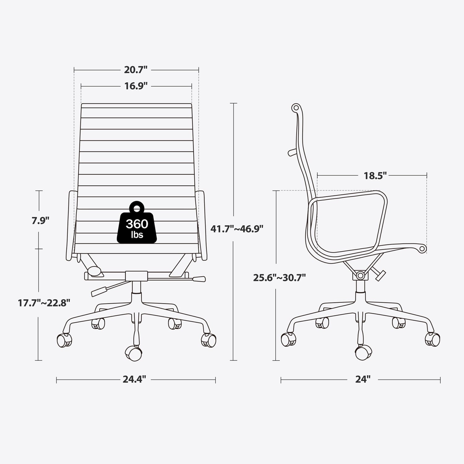 High-Back Ergonomic Ribbed Office Chair Leather Task Chair Desk Chair,Height Adjustable,Swing Function,White 1pc